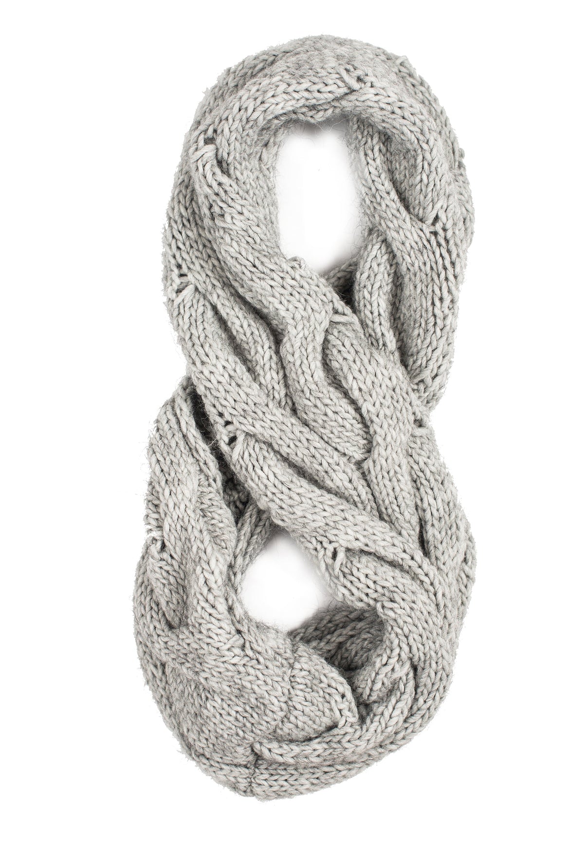 Cable-knit scarf, colour Grey, view 3 | Dalle Piane Cashmere