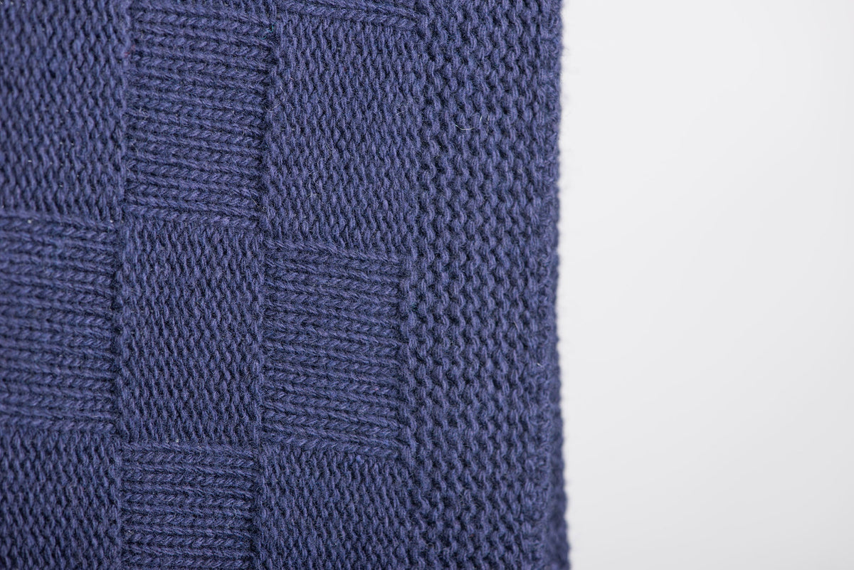 Checkerboard cashmere blend throw, colour Blue, view 2 | Dalle Piane Cashmere