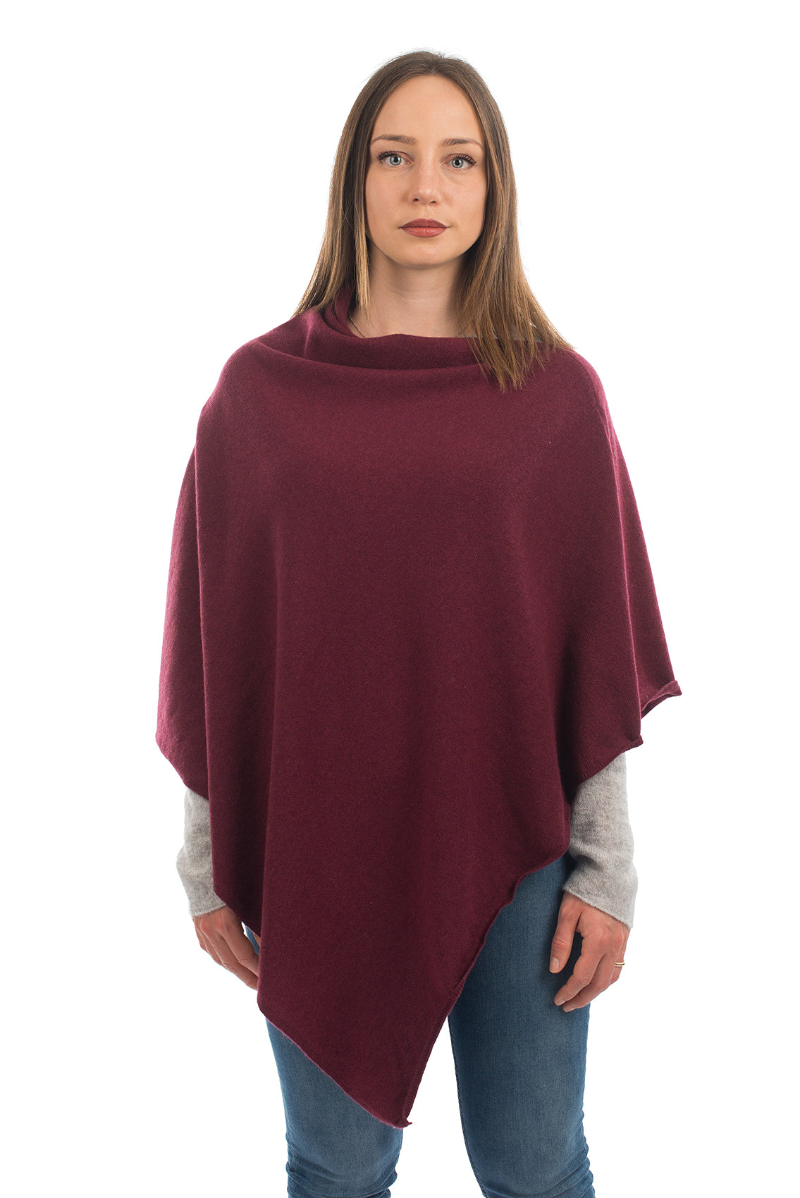 Cashmere blend poncho, colour Bordeaux | Dalle Piane Cashmere