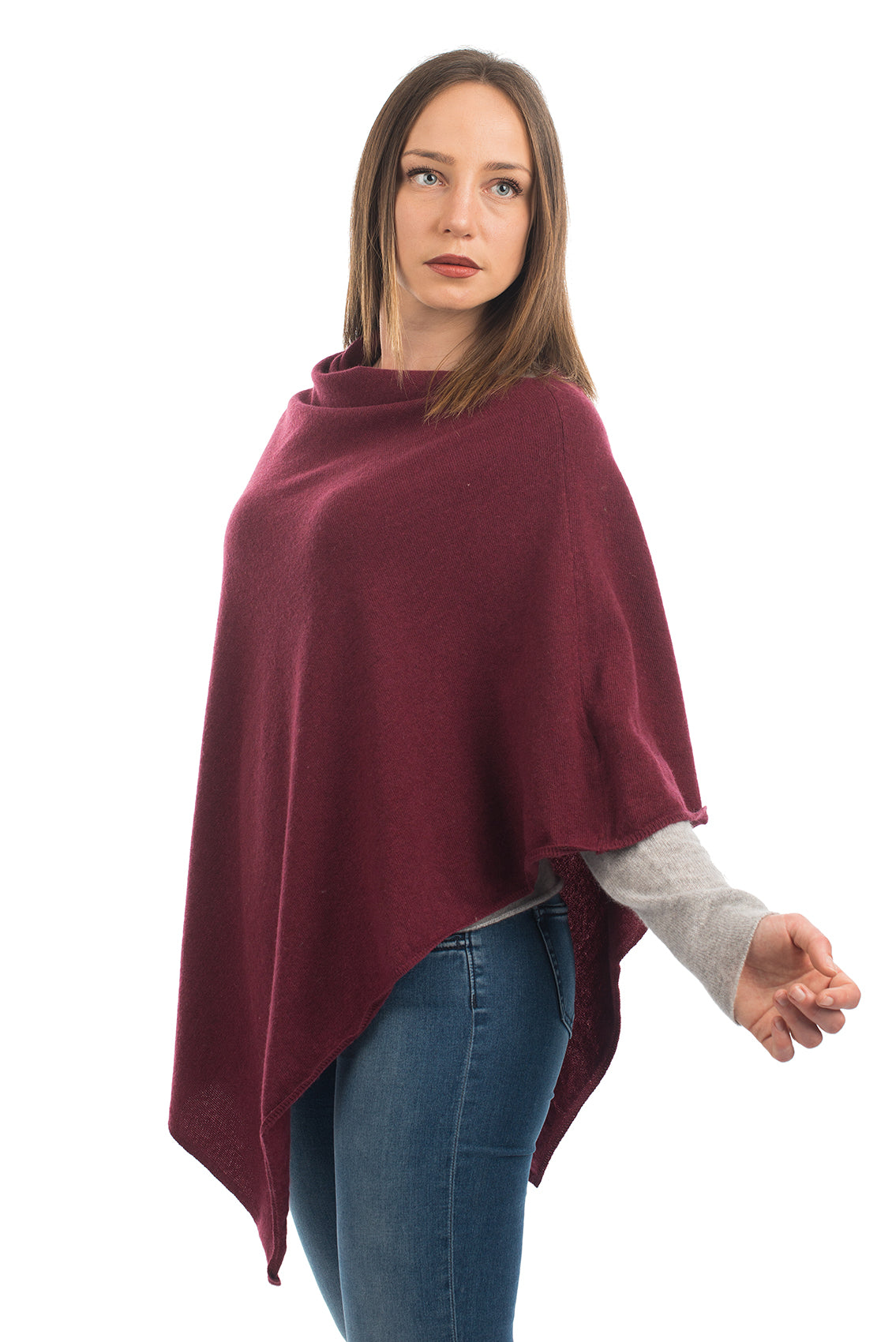 Cashmere blend poncho, colour Bordeaux, view 2 | Dalle Piane Cashmere