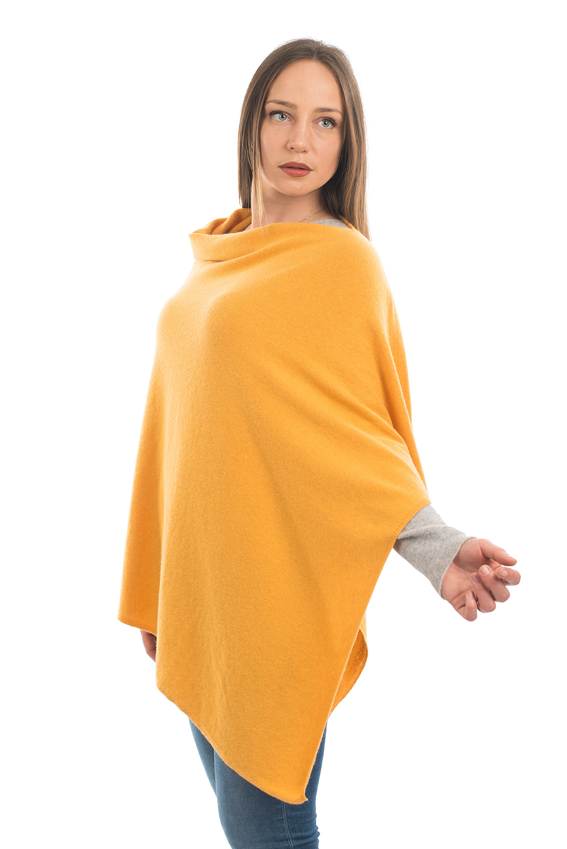 Cashmere blend poncho, colour Yellow, view 2 | Dalle Piane Cashmere