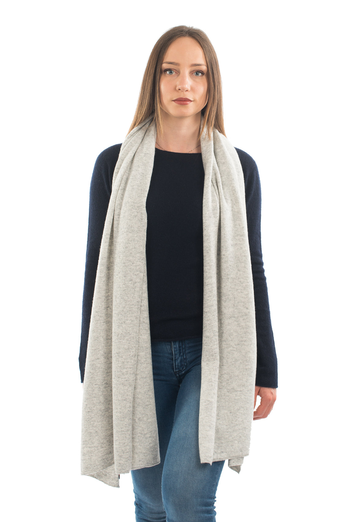 Women's cashmere blend wrap, colour Grey, view 2 | Dalle Piane Cashmere