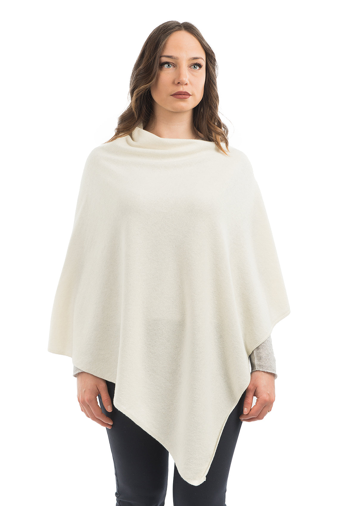 Cashmere blend poncho, colour Cream | Dalle Piane Cashmere