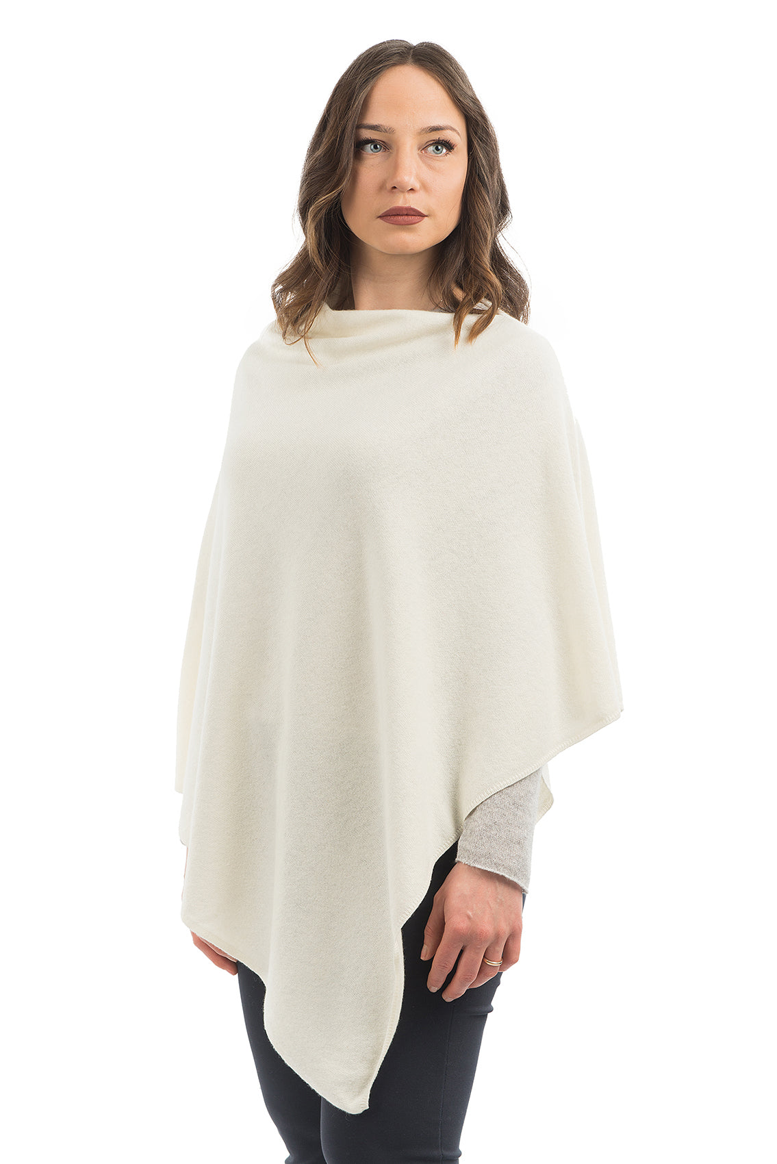 Cashmere blend poncho, colour Cream, view 2 | Dalle Piane Cashmere
