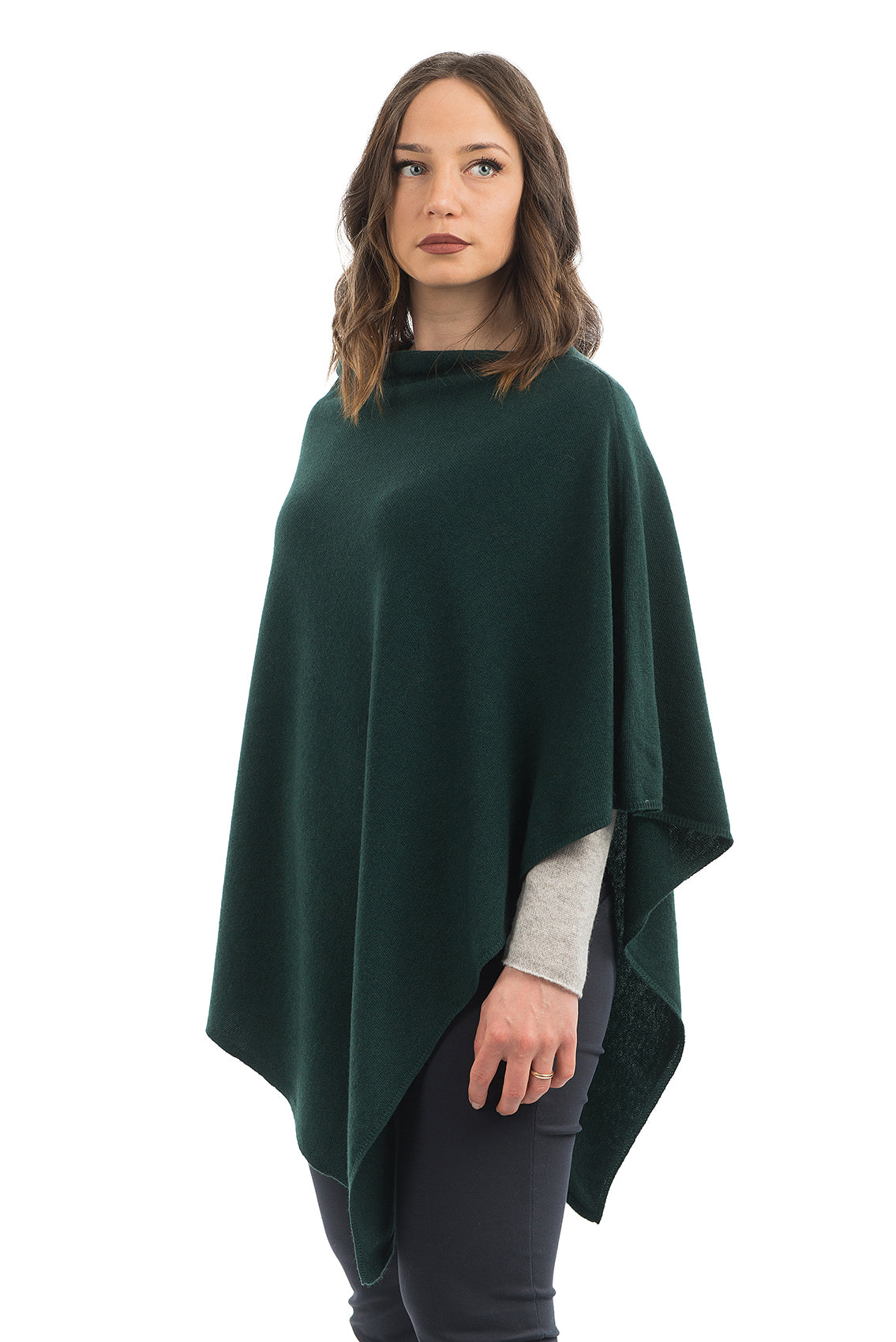 Cashmere blend poncho, colour Green, view 2 | Dalle Piane Cashmere