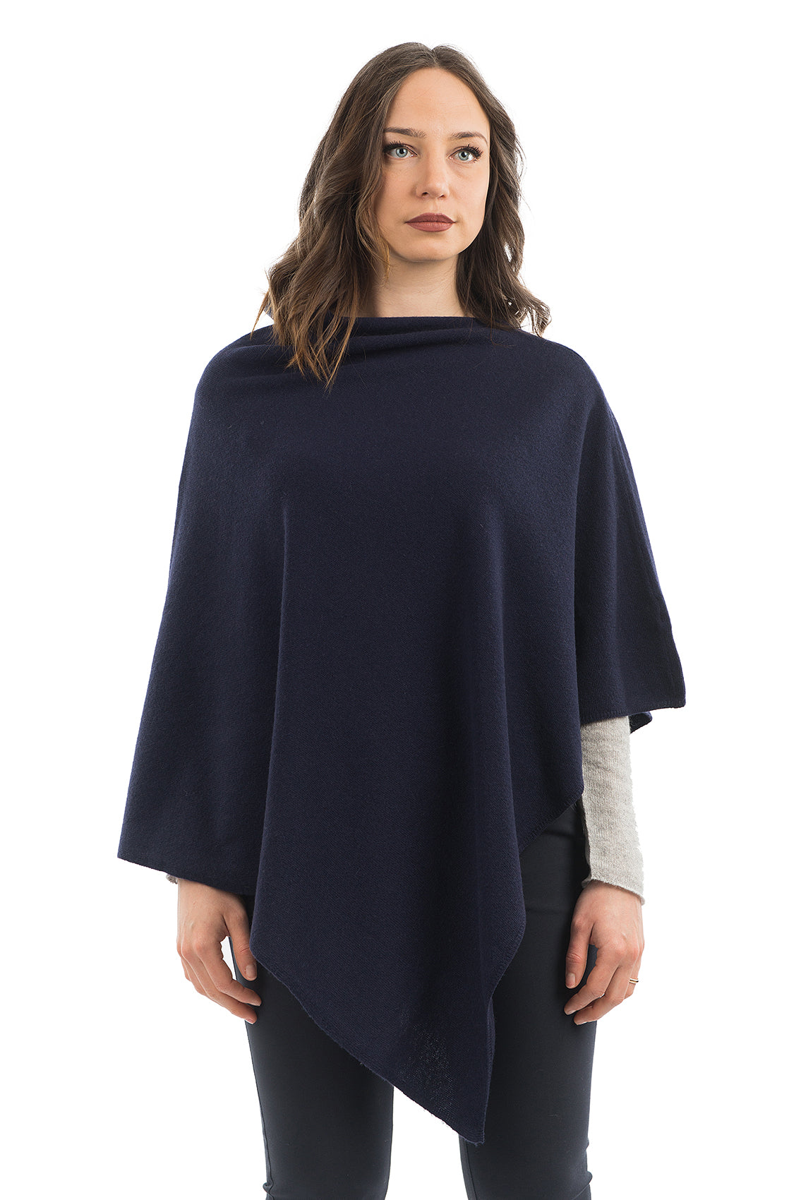 Cashmere blend poncho, colour Blue | Dalle Piane Cashmere