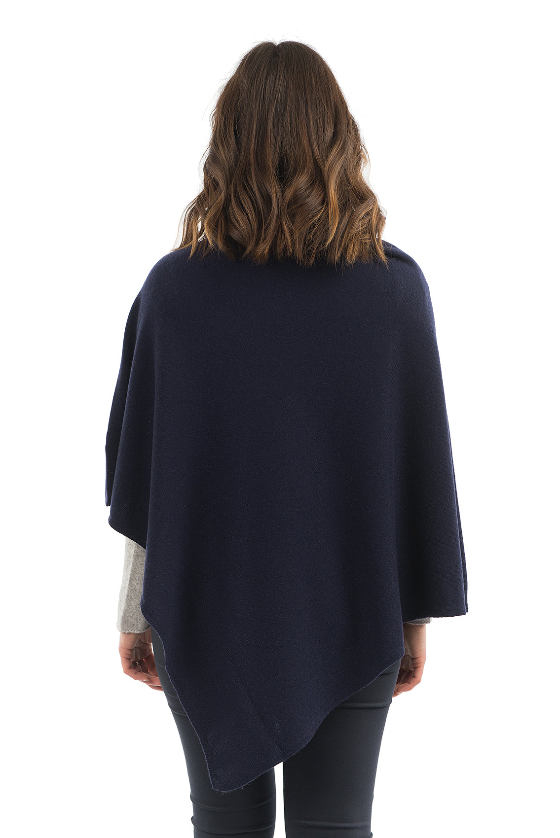 Cashmere blend poncho, colour Blue, view 3 | Dalle Piane Cashmere
