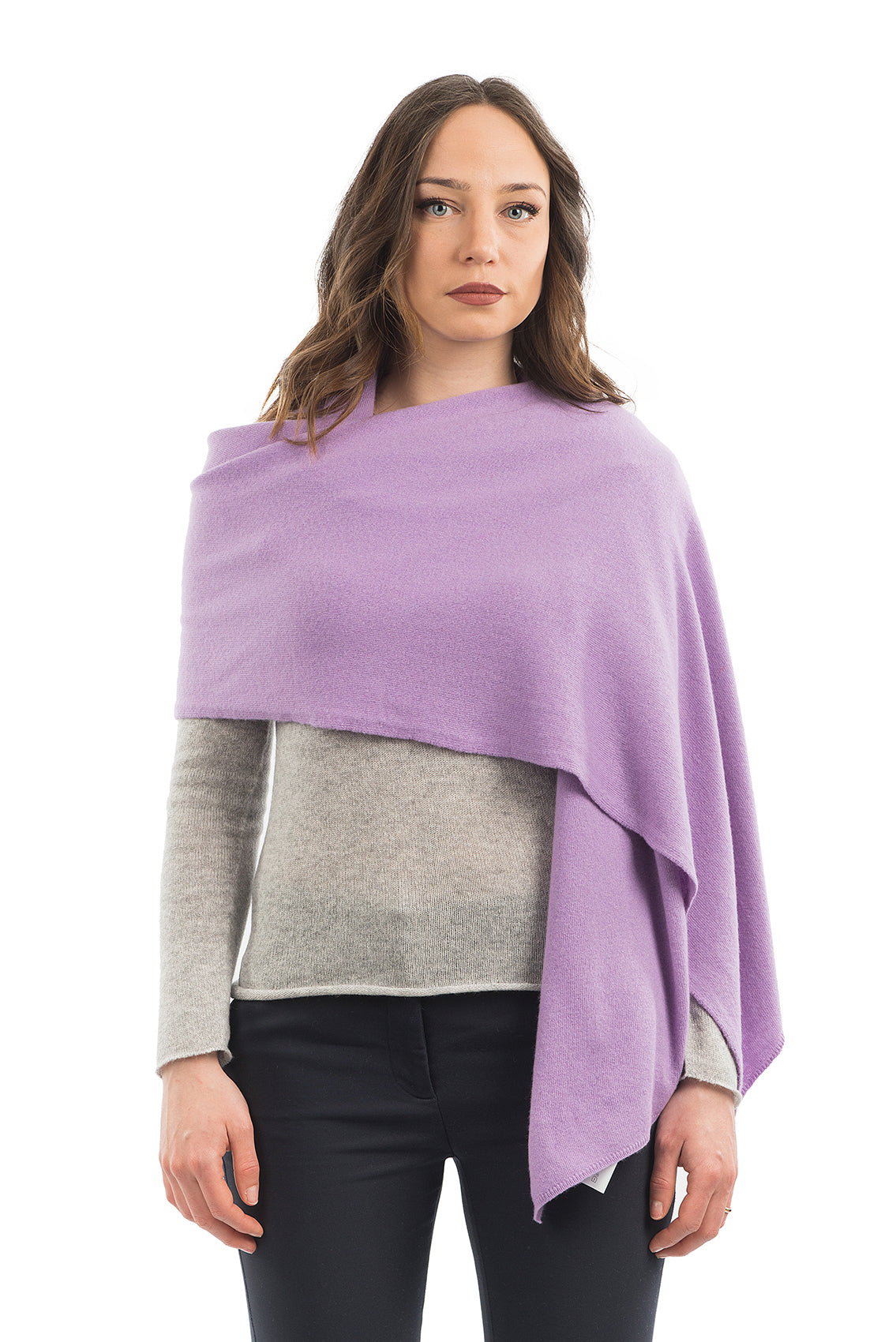 Women's cashmere blend wrap, colour Lilac, view 2 | Dalle Piane Cashmere