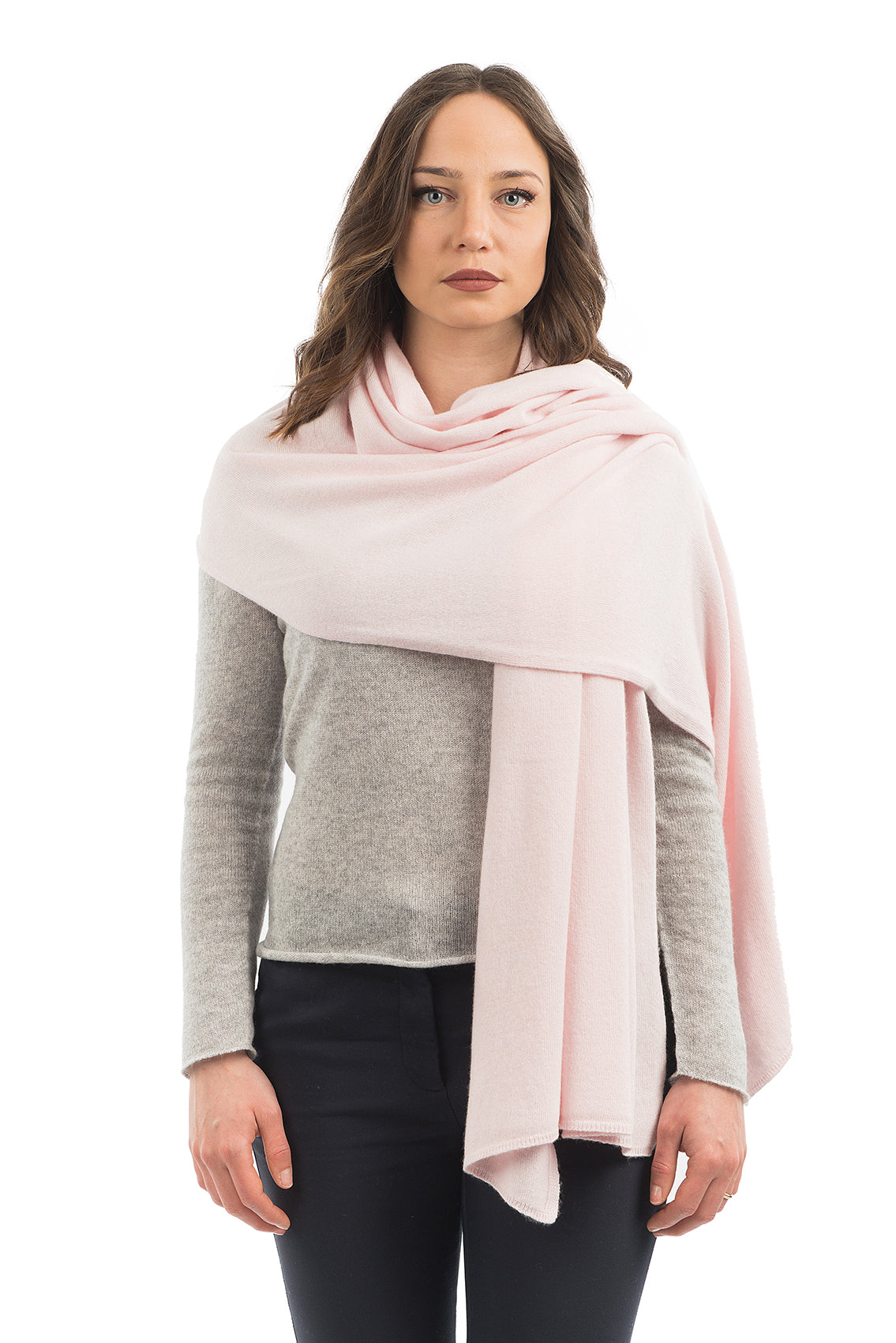 Women's cashmere blend wrap, colour Pink, view 2 | Dalle Piane Cashmere
