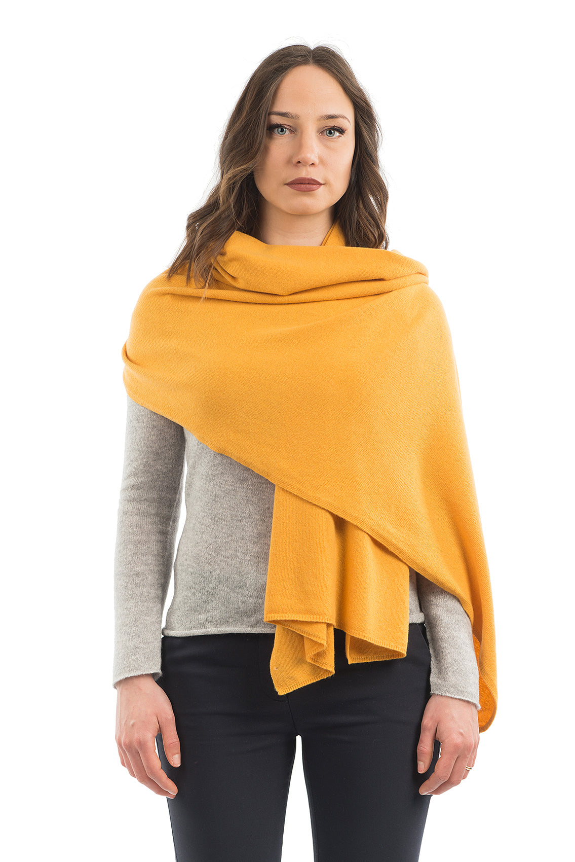 Women's cashmere blend wrap, colour Yellow, view 2 | Dalle Piane Cashmere