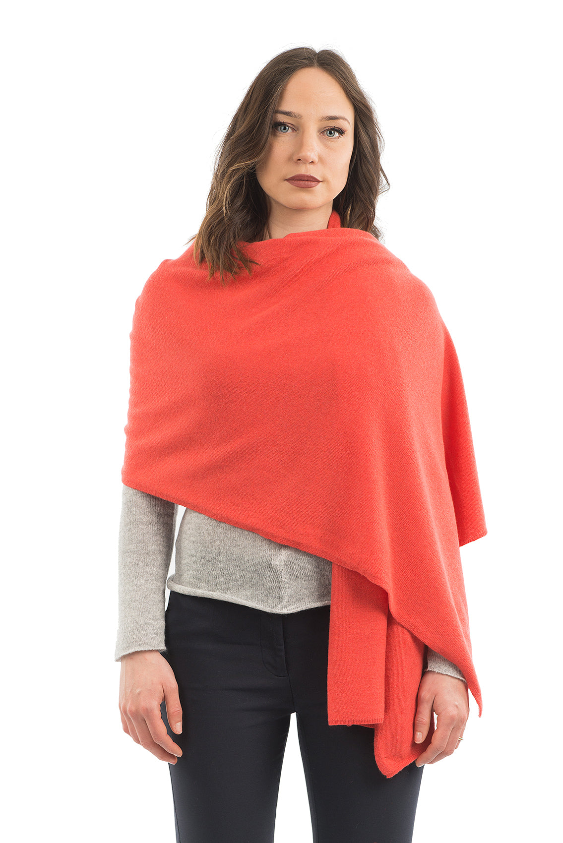 Women's cashmere blend wrap, colour Orange, view 2 | Dalle Piane Cashmere