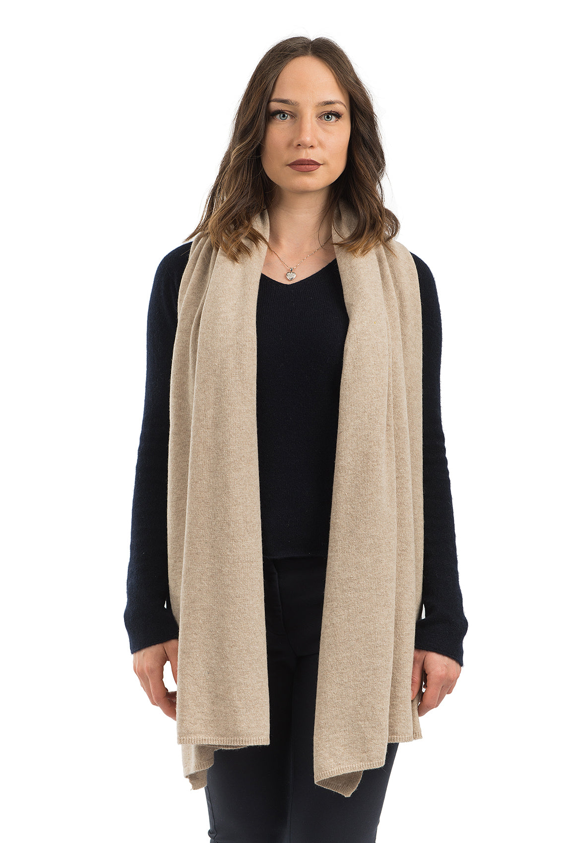 Women's cashmere blend wrap, colour Beige | Dalle Piane Cashmere