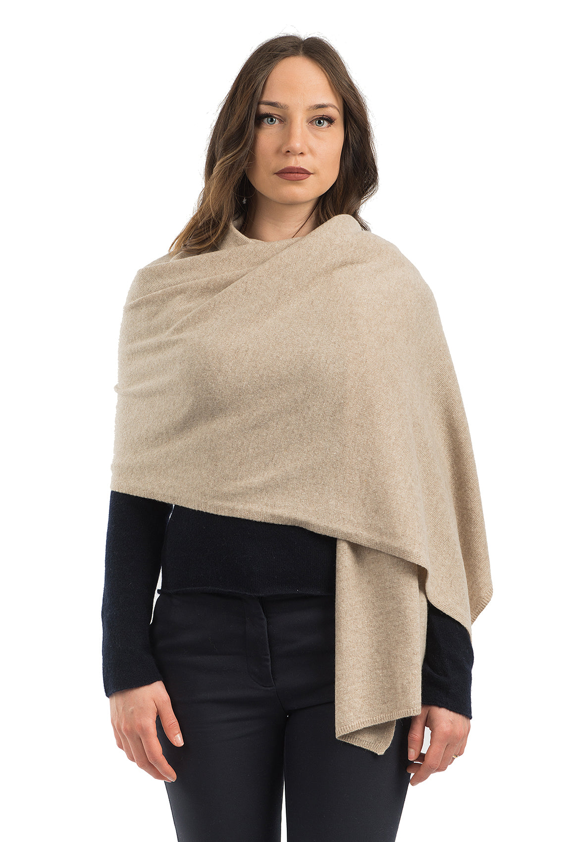 Women's cashmere blend wrap, colour Beige, view 2 | Dalle Piane Cashmere