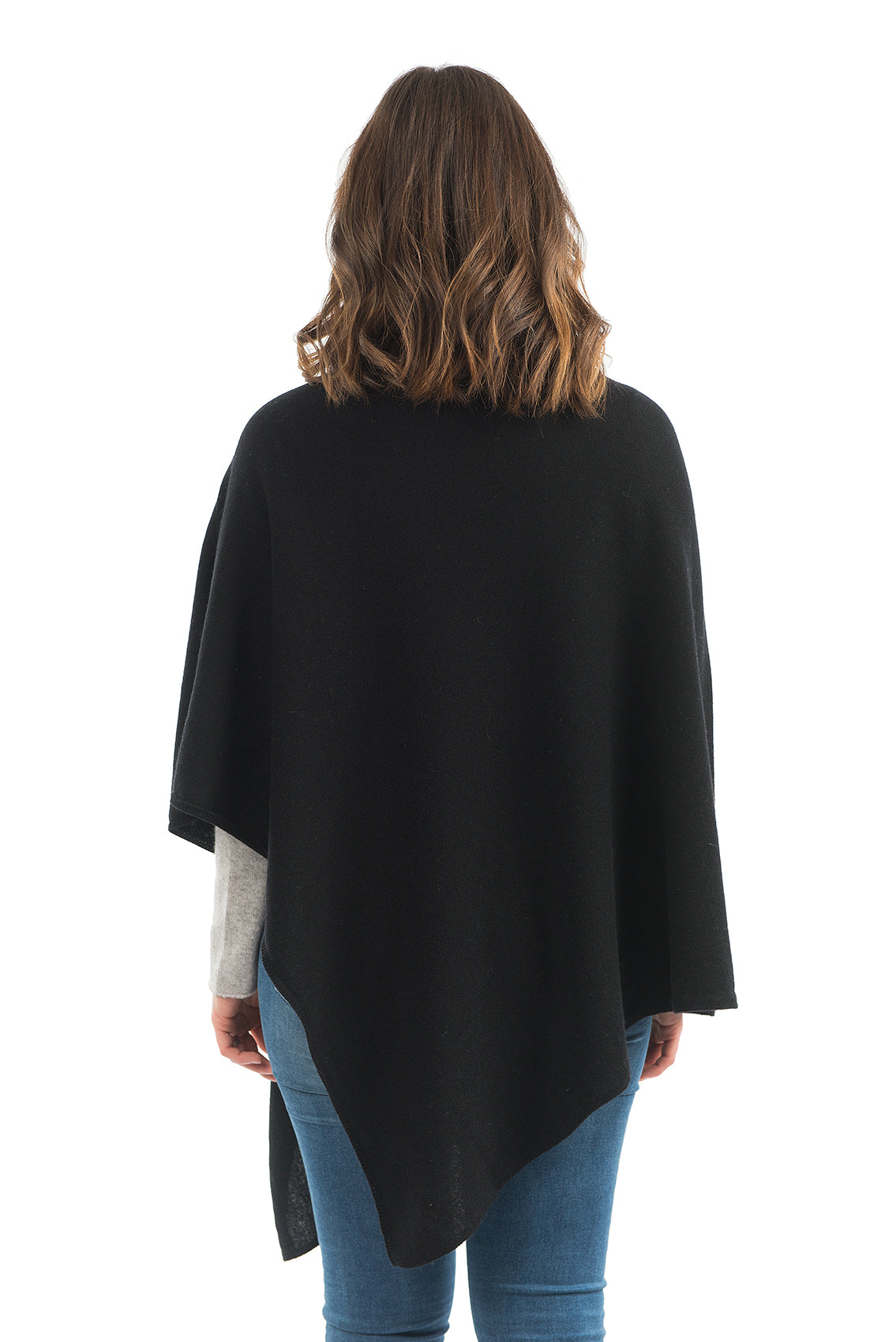 Cashmere blend poncho, colour Black, view 3 | Dalle Piane Cashmere