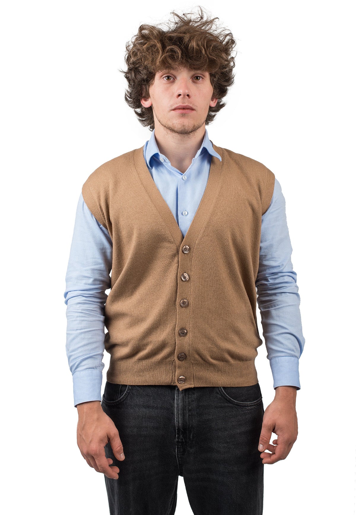 Men's cashmere blend knitted waistcoat, colour Camel | Dalle Piane Cashmere