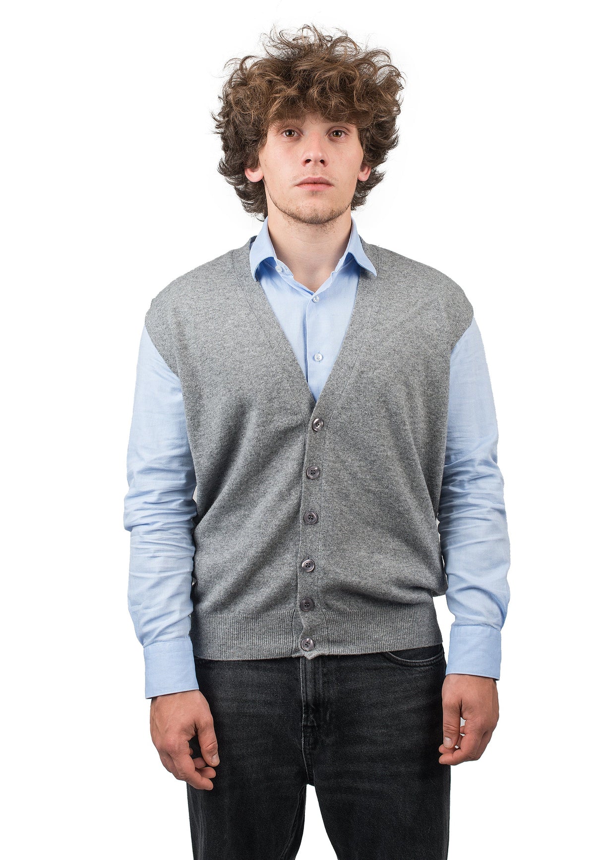 Men's cashmere blend knitted waistcoat, colour Grey | Dalle Piane Cashmere