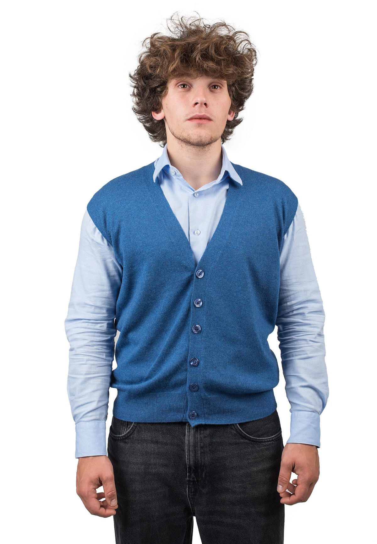 Men's cashmere blend knitted waistcoat, colour Royal Blue | Dalle Piane Cashmere