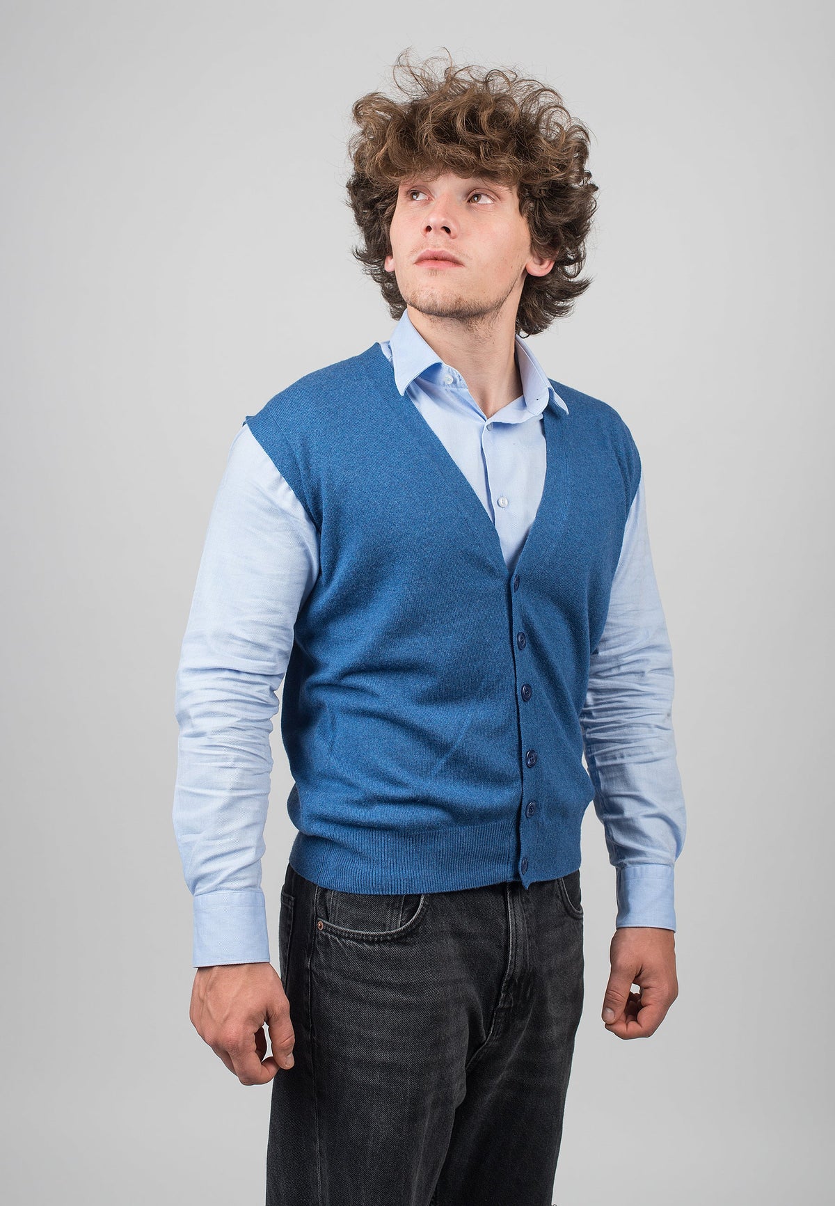 Men's cashmere blend knitted waistcoat, colour Royal Blue, view 2 | Dalle Piane Cashmere