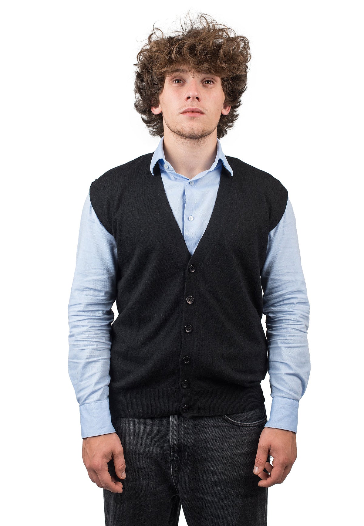 Men's cashmere blend knitted waistcoat, colour Black | Dalle Piane Cashmere