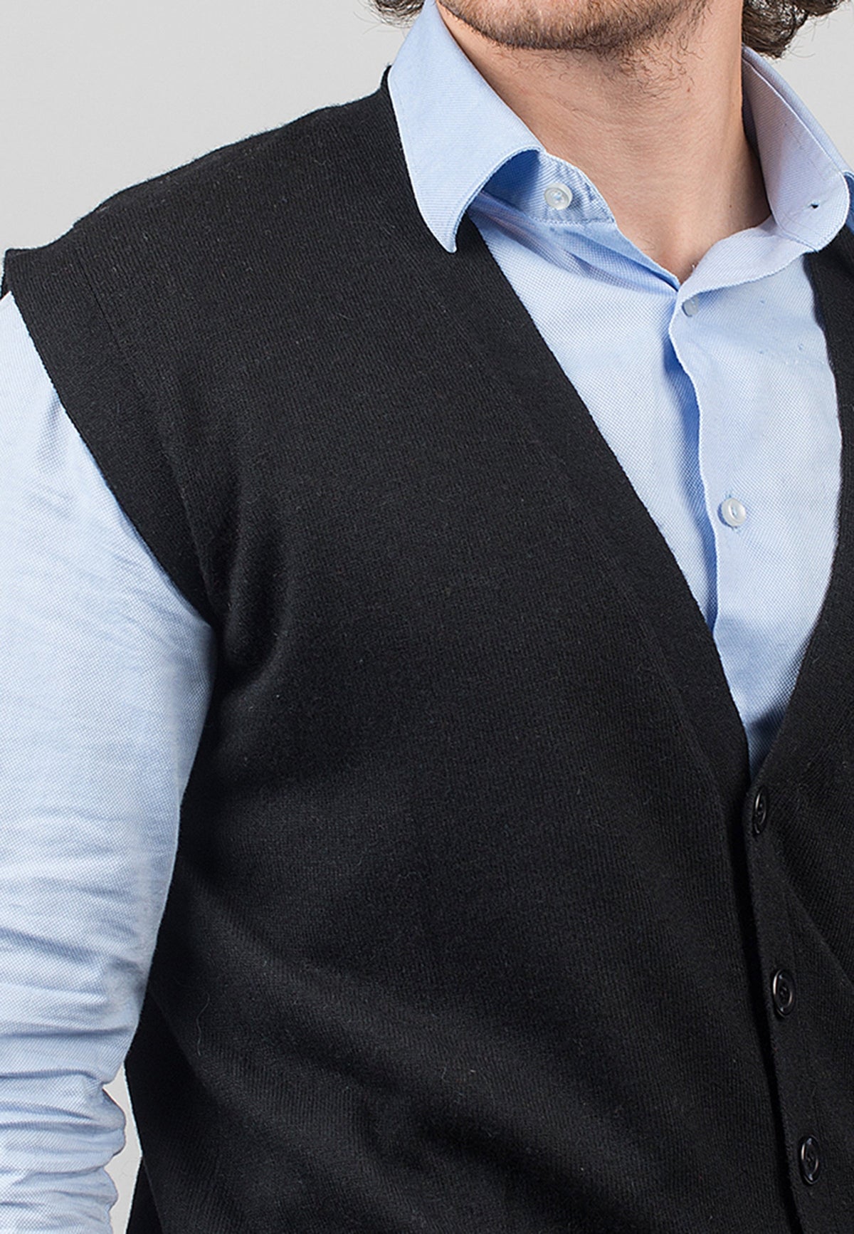Men's cashmere blend knitted waistcoat, colour Black, view 3 | Dalle Piane Cashmere