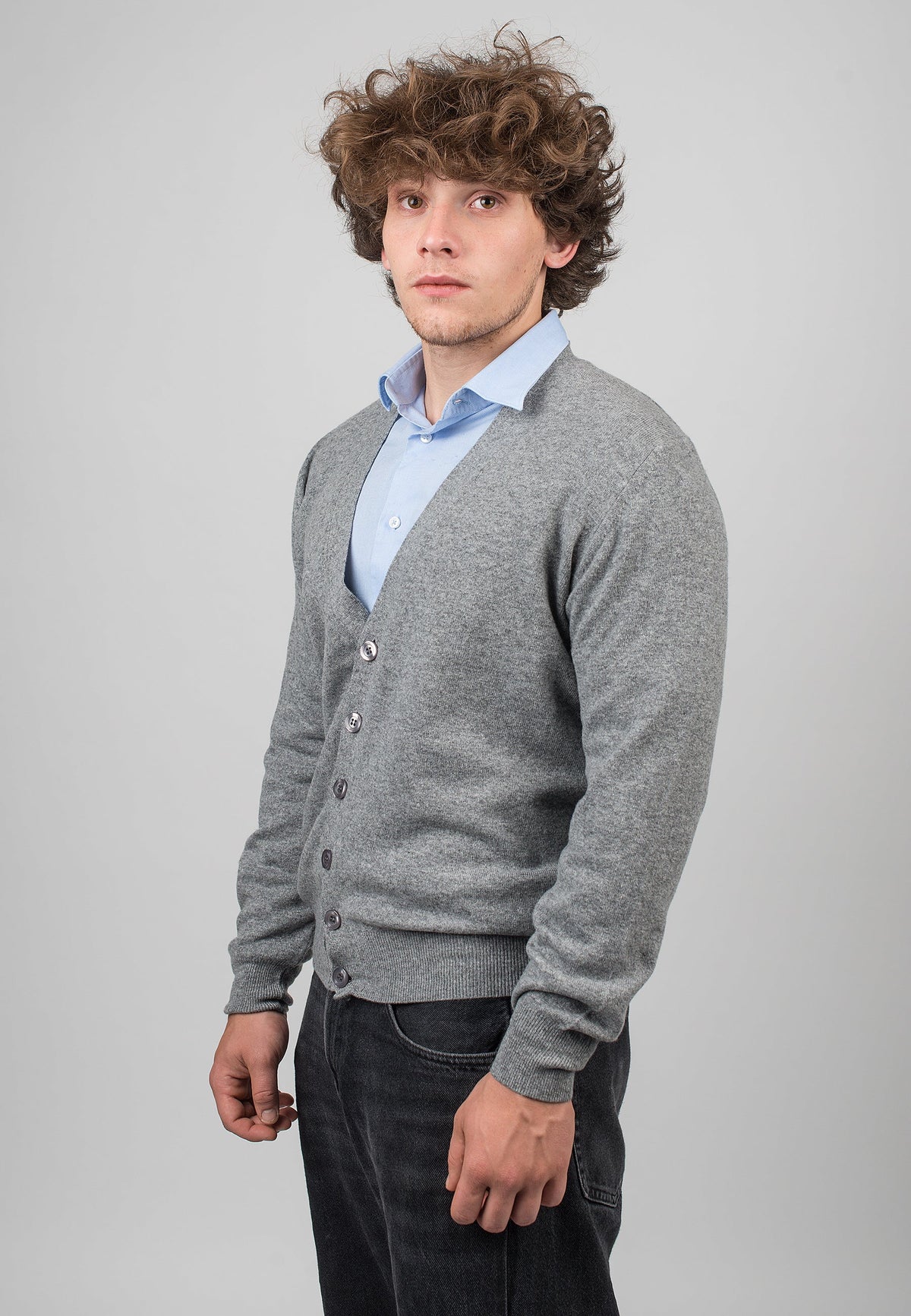 Men's cashmere blend cardigan, colour Grey, view 2 | Dalle Piane Cashmere