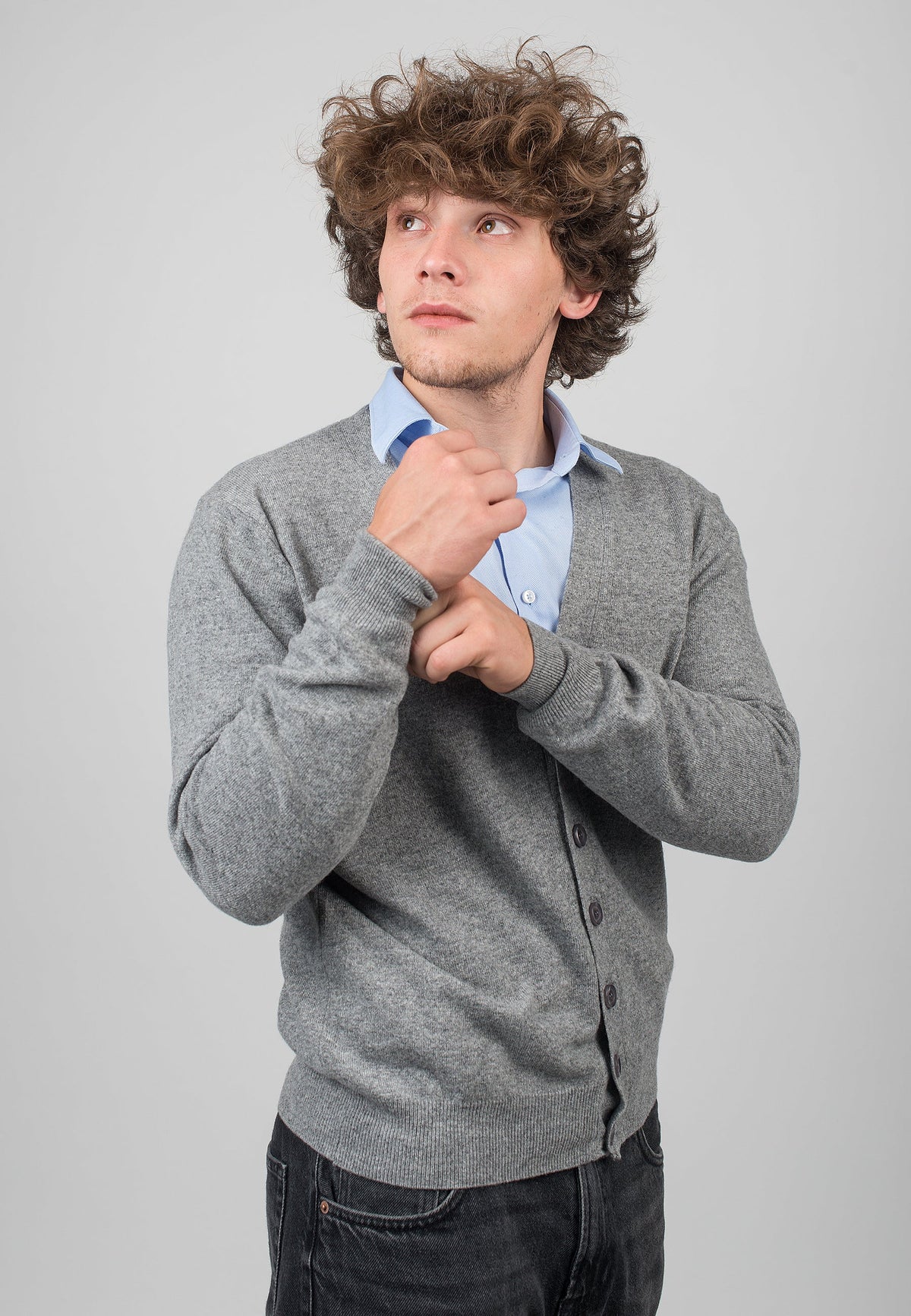 Men's cashmere blend cardigan, colour Grey, view 3 | Dalle Piane Cashmere
