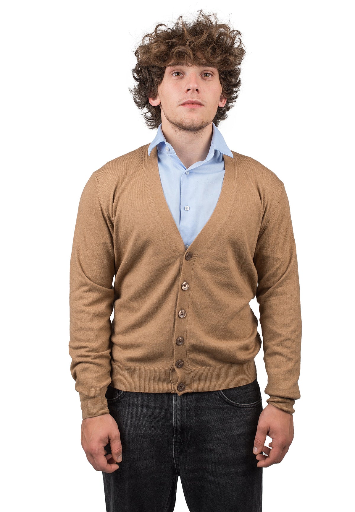 Men's cashmere blend cardigan, colour Camel | Dalle Piane Cashmere