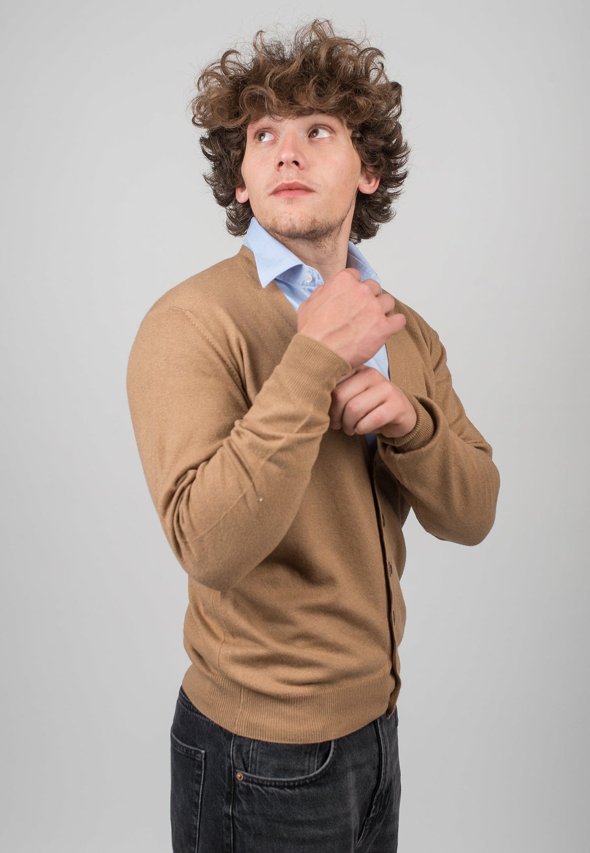 Men's cashmere blend cardigan, colour Camel, view 3 | Dalle Piane Cashmere