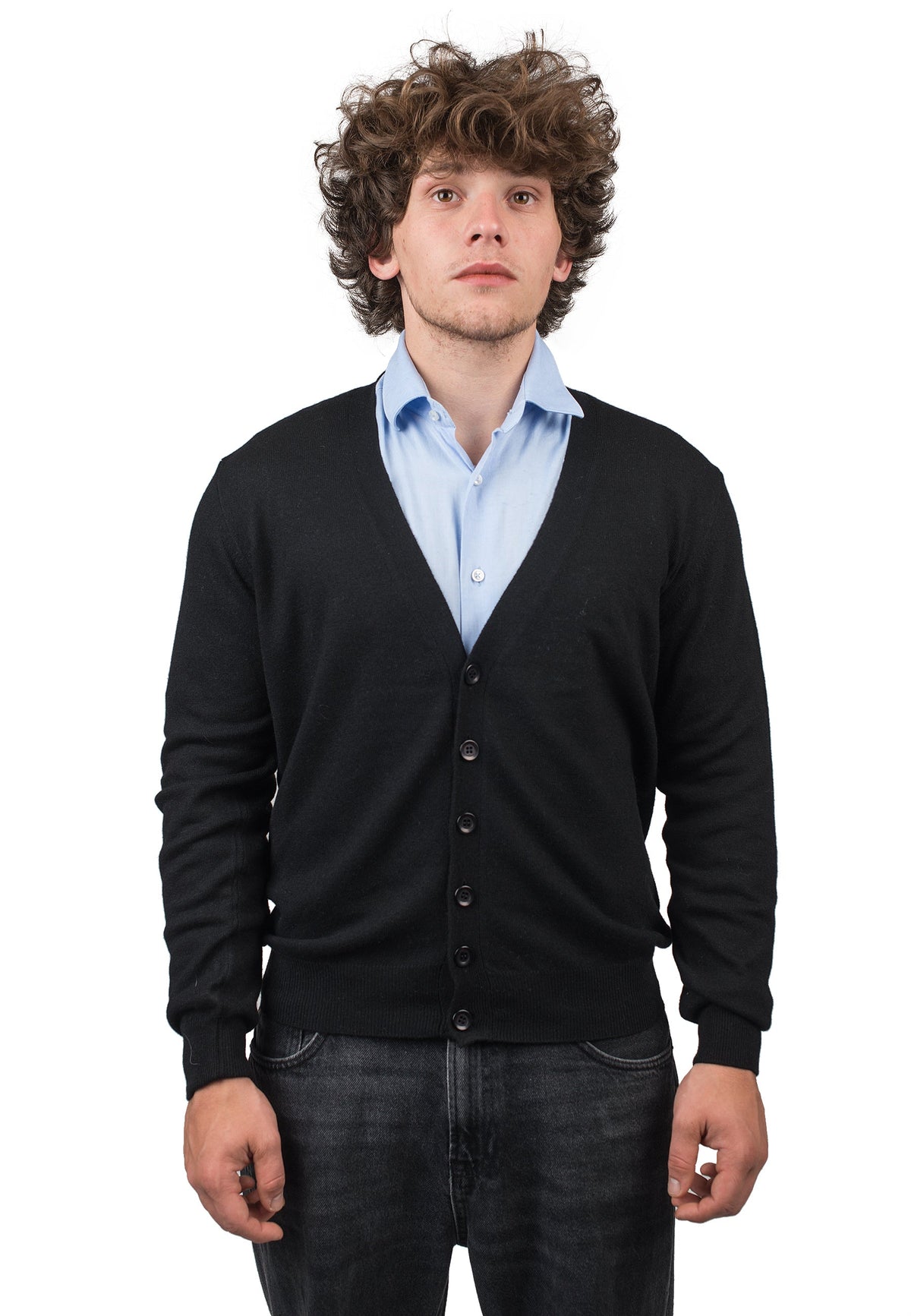 Men's cashmere blend cardigan, colour Black | Dalle Piane Cashmere