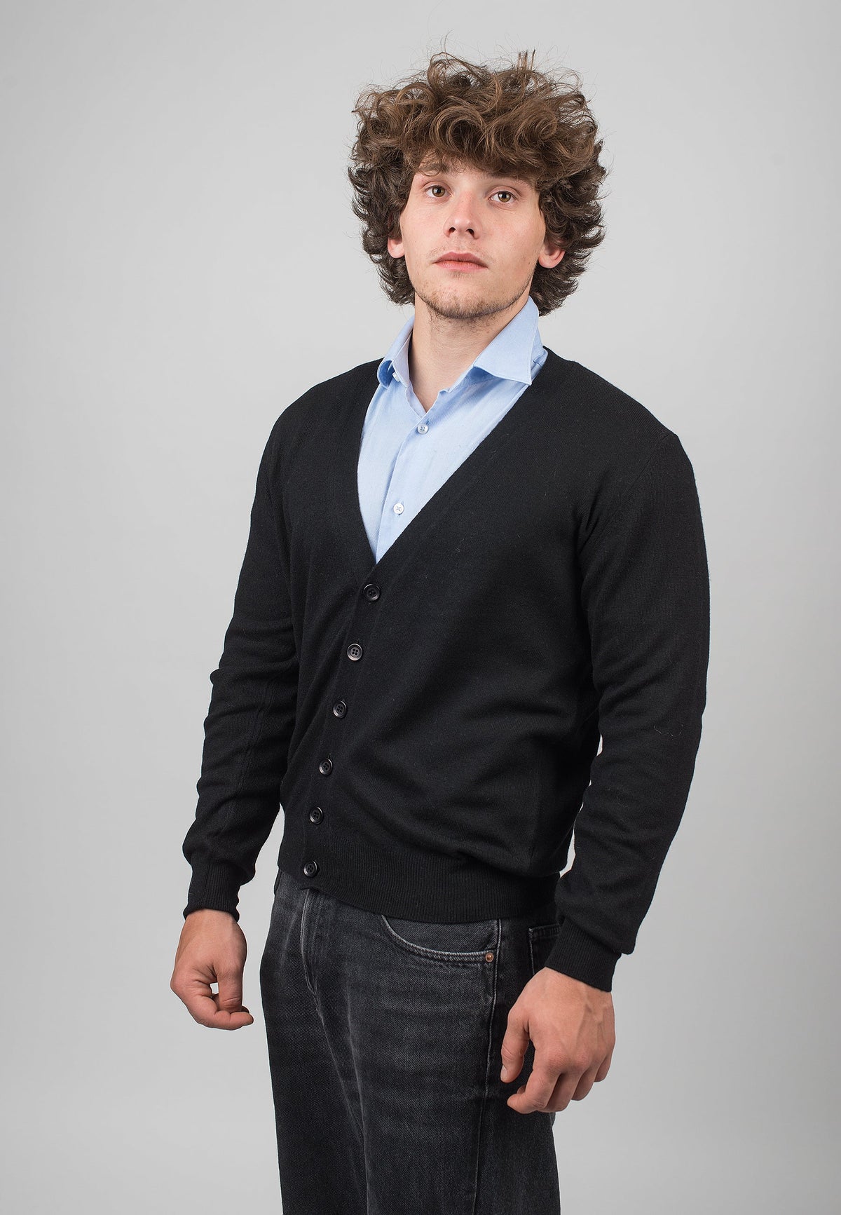 Men's cashmere blend cardigan, colour Black, view 2 | Dalle Piane Cashmere