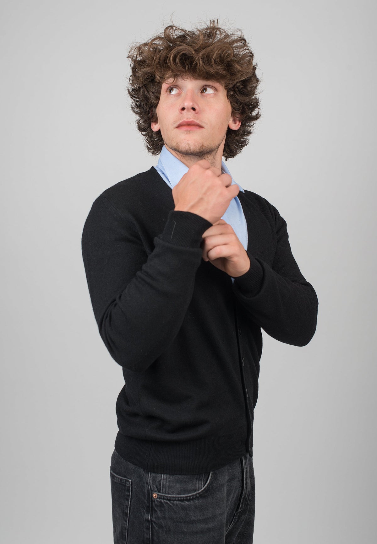 Men's cashmere blend cardigan, colour Black, view 3 | Dalle Piane Cashmere