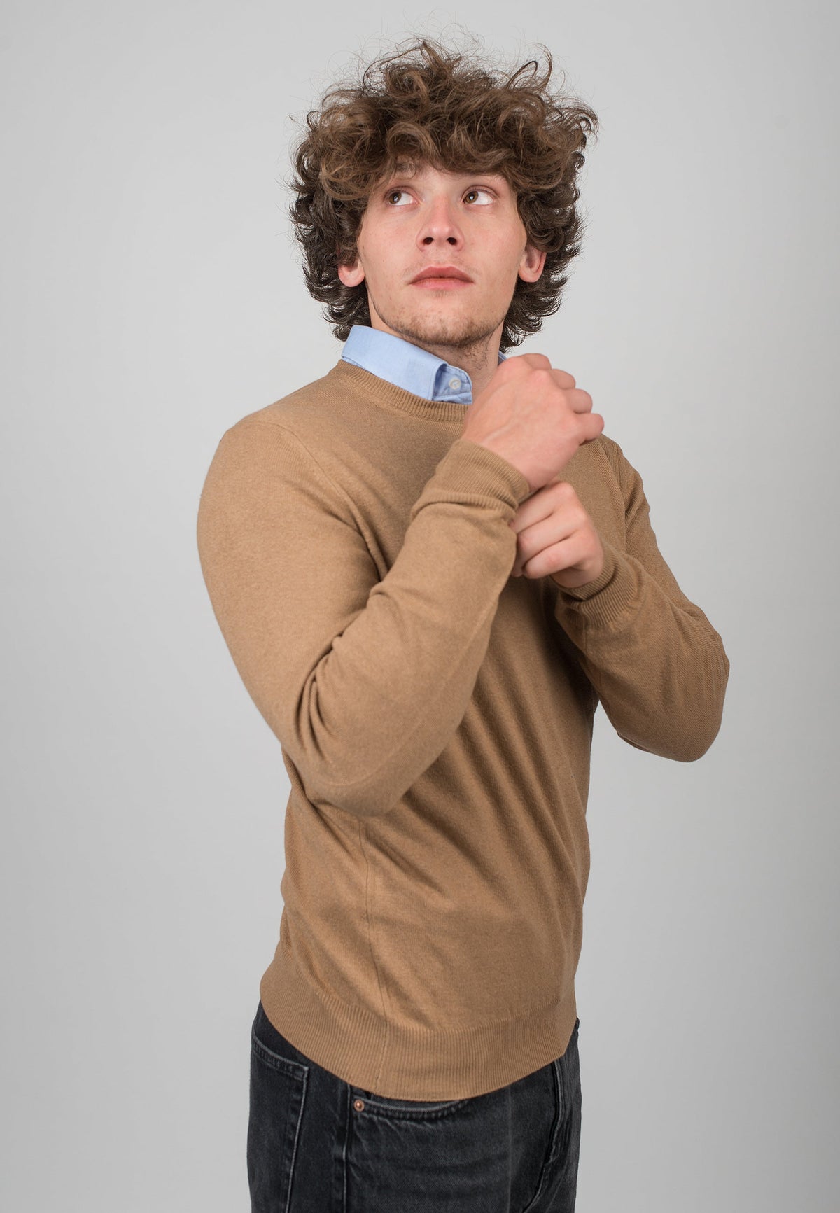 Men's cashmere blend crewneck, colour Camel, view 3 | Dalle Piane Cashmere