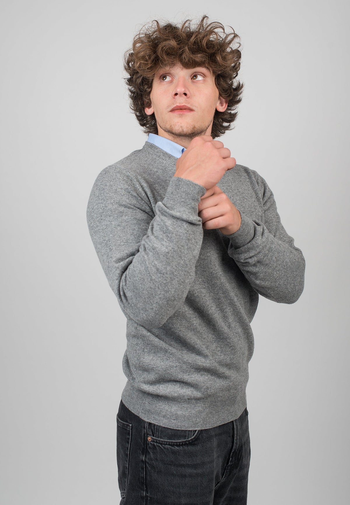 Men's cashmere blend crewneck, colour Grey, view 3 | Dalle Piane Cashmere