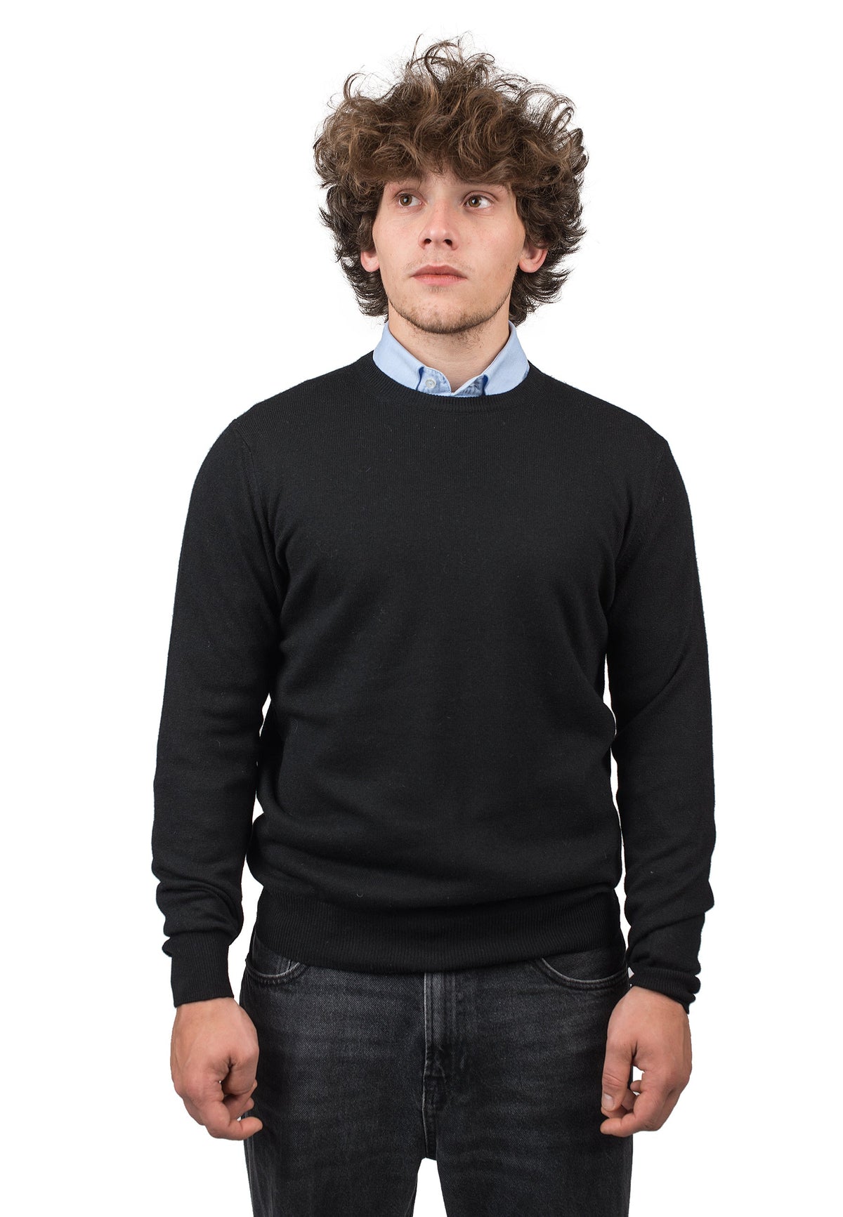 Men's cashmere blend crewneck, colour Black | Dalle Piane Cashmere