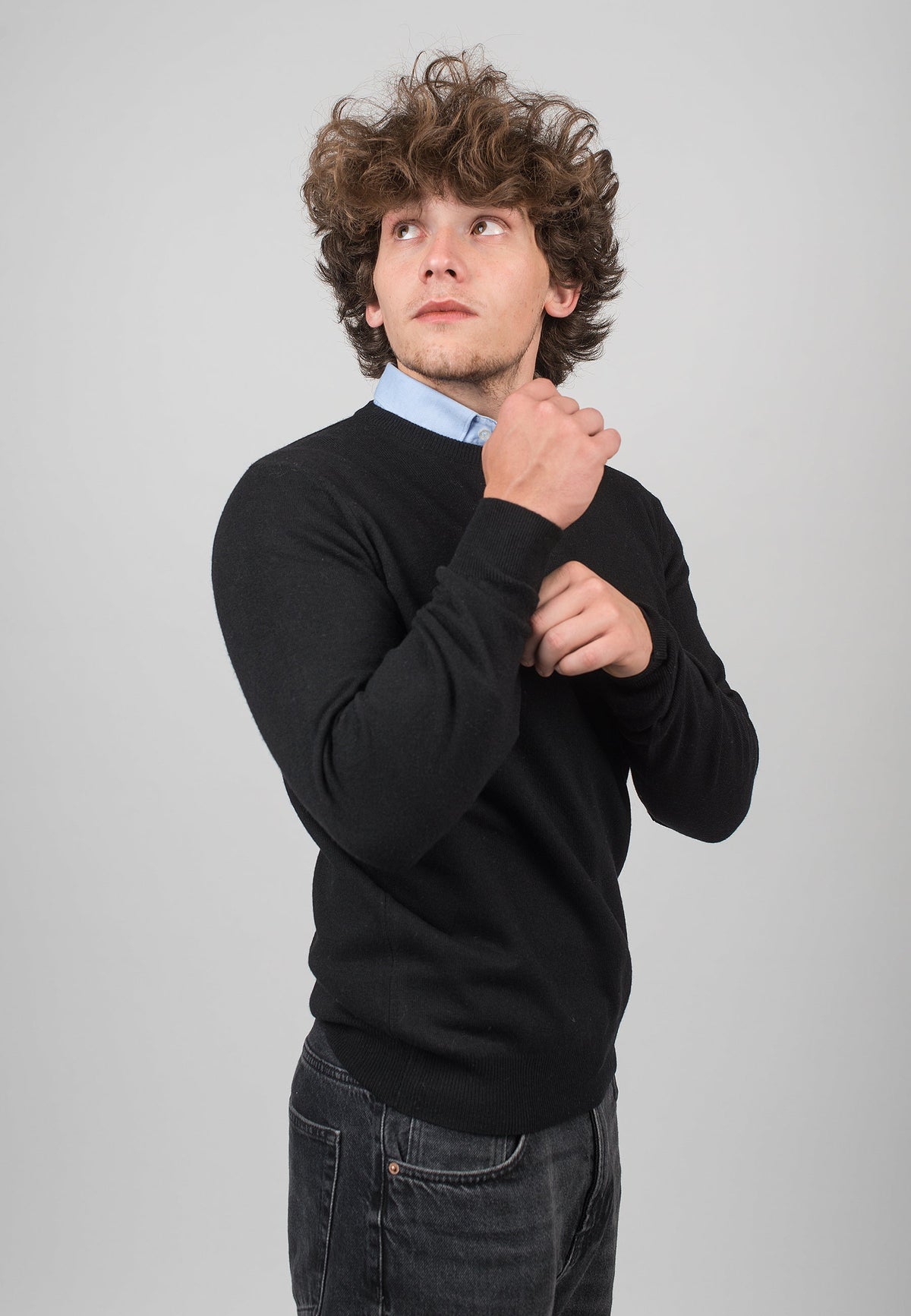 Men's cashmere blend crewneck, colour Black, view 3 | Dalle Piane Cashmere