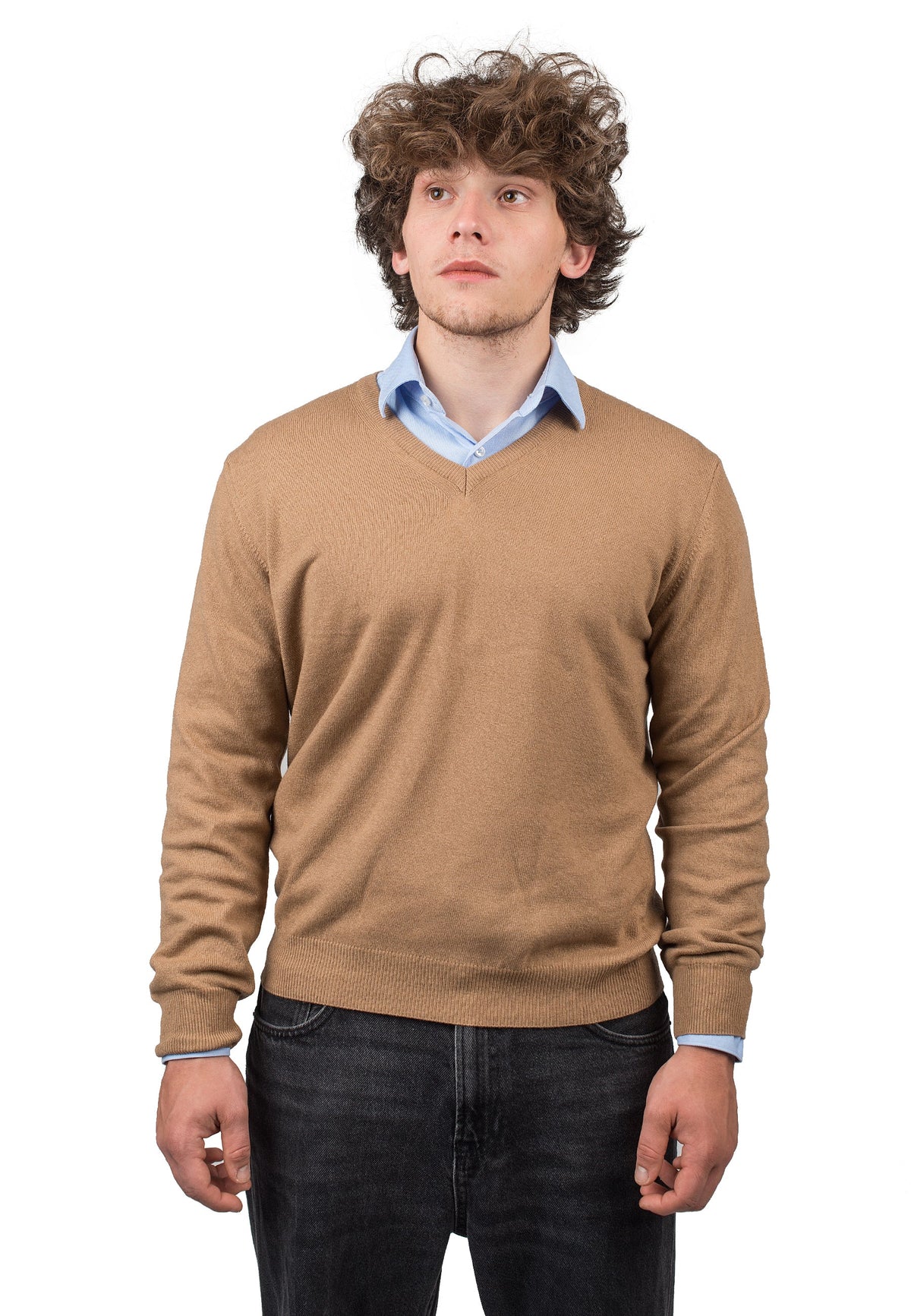Men's cashmere blend V-neck, colour Camel | Dalle Piane Cashmere