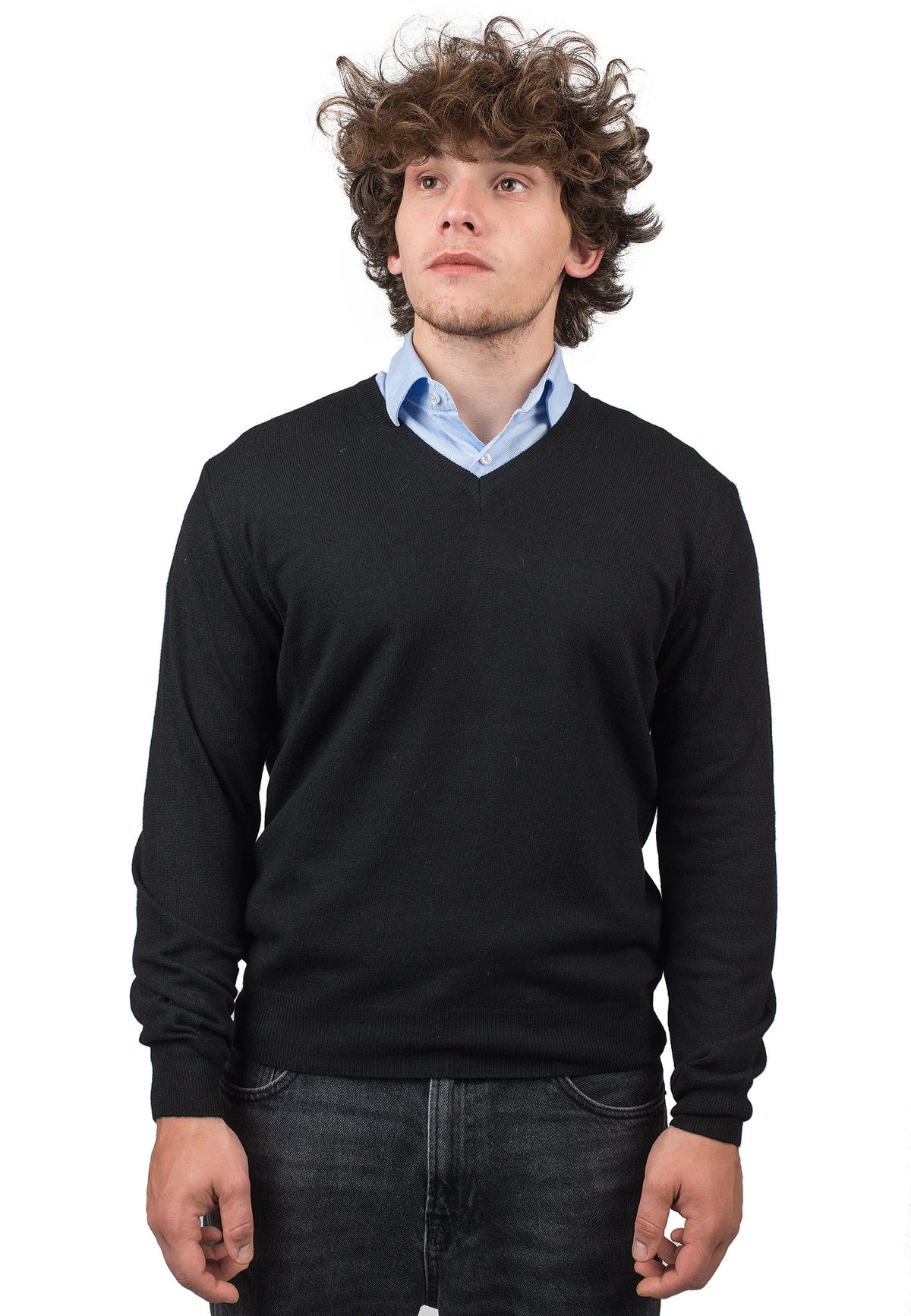Men's cashmere blend V-neck, colour Black | Dalle Piane Cashmere