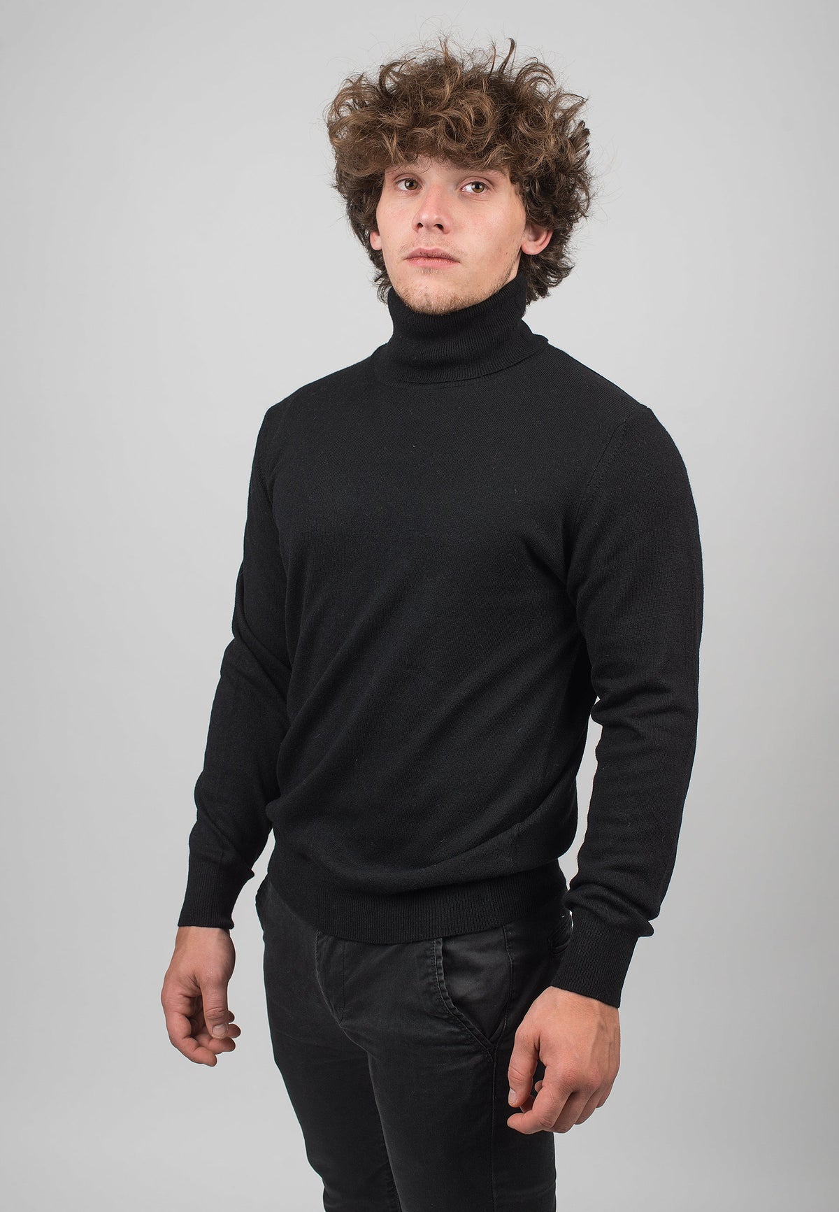 Men's cashmere blend turtleneck, colour Black, view 2 | Dalle Piane Cashmere