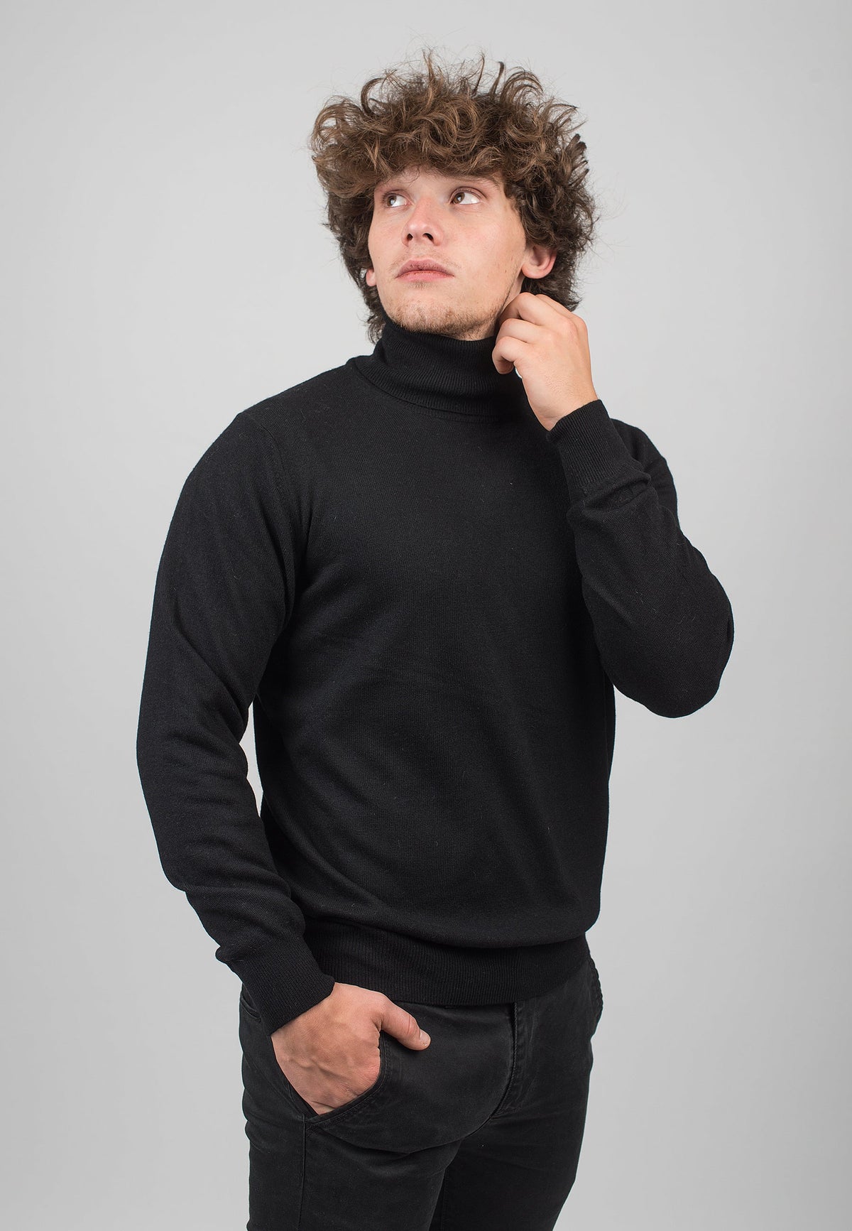 Men's cashmere blend turtleneck, colour Black, view 3 | Dalle Piane Cashmere