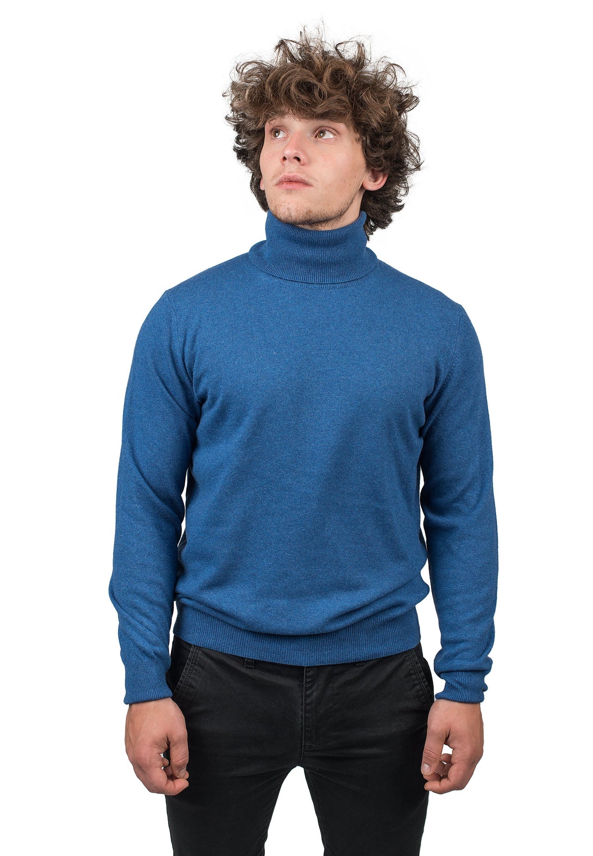 Men's cashmere blend turtleneck, colour Royal Blue | Dalle Piane Cashmere