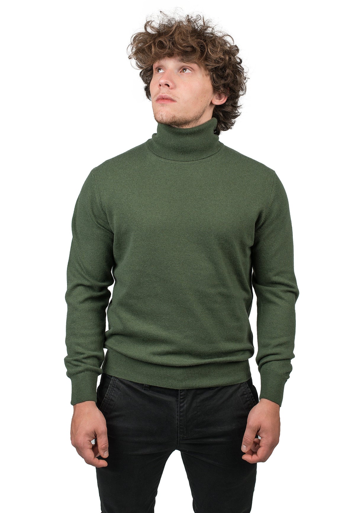 Men's cashmere blend turtleneck, colour Olive | Dalle Piane Cashmere