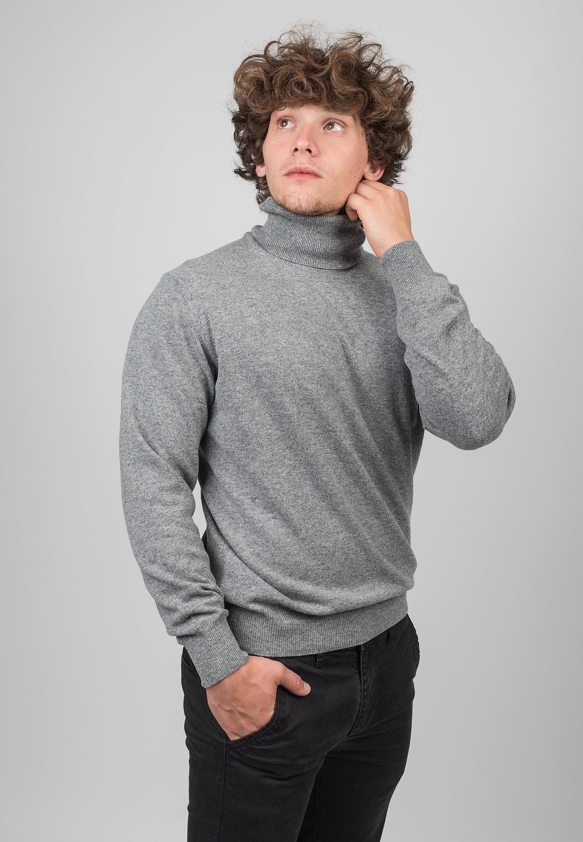 Men's cashmere blend turtleneck, colour Grey, view 3 | Dalle Piane Cashmere