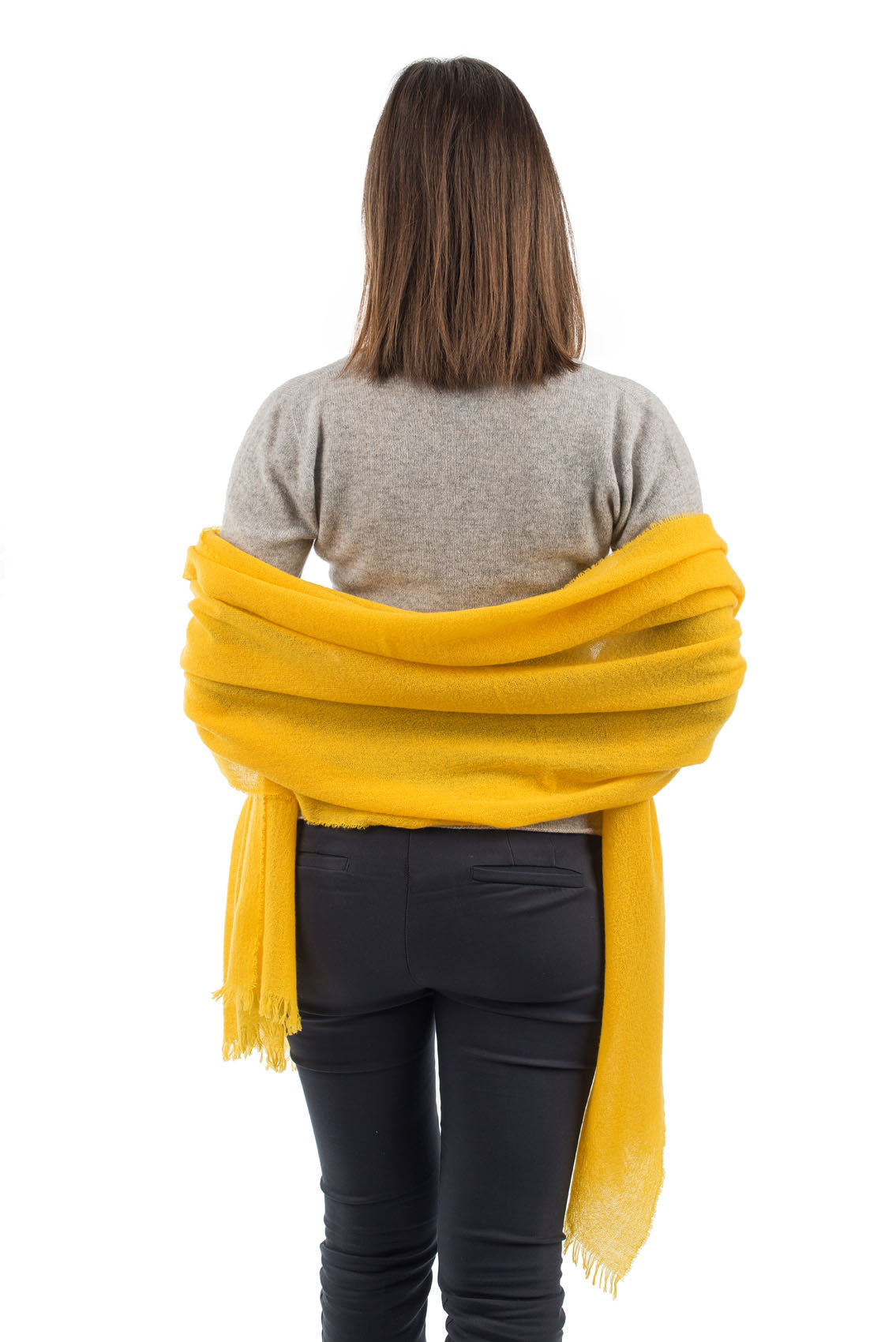 Women's 100% cashmere pashmina, colour Yellow, view 4 | Dalle Piane Cashmere