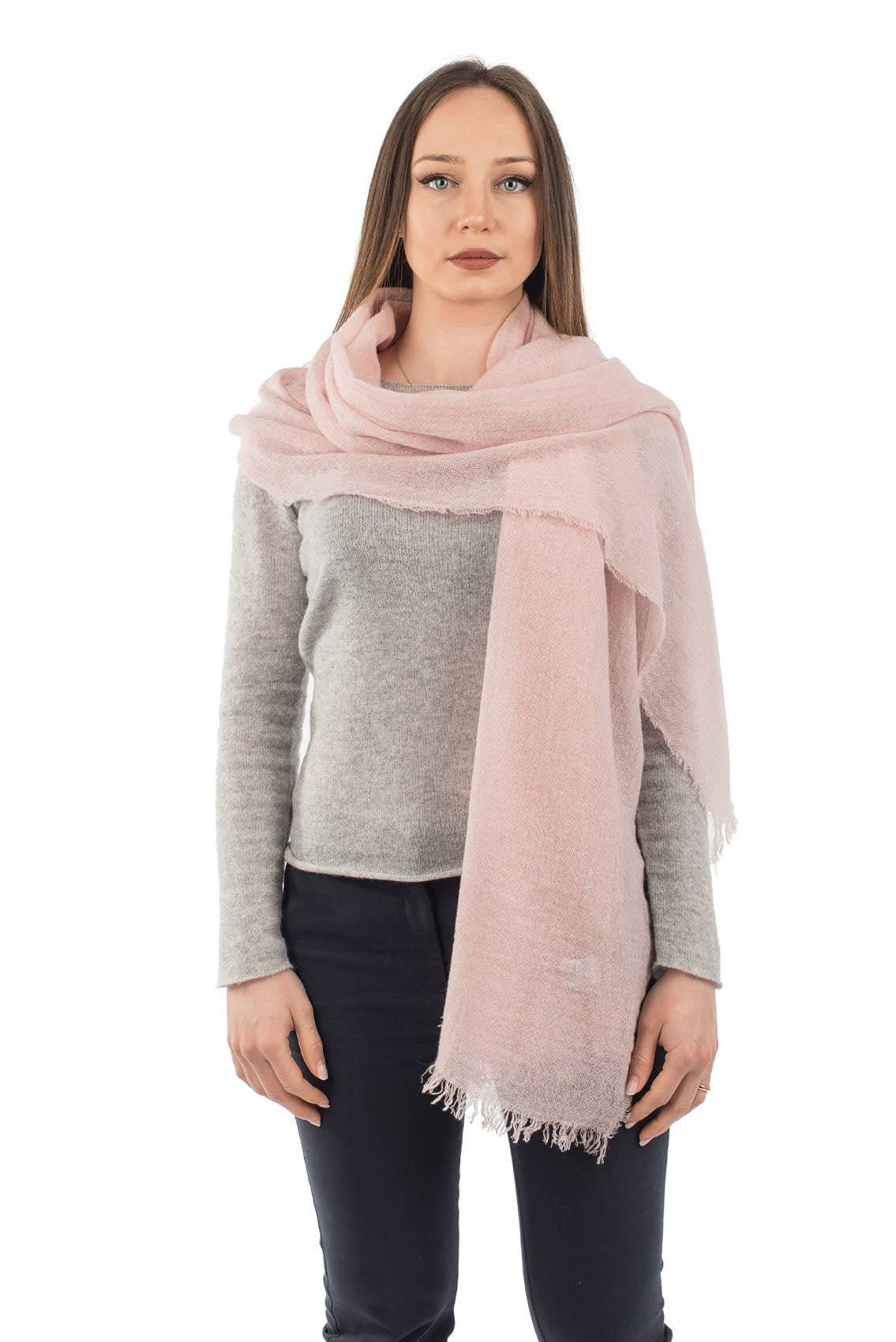 Women's 100% cashmere pashmina, colour Pink, view 2 | Dalle Piane Cashmere