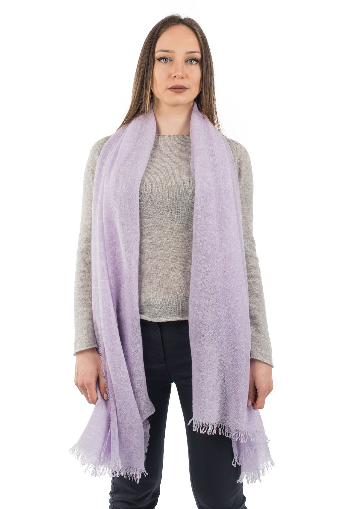 Women's 100% cashmere pashmina, colour Lilac | Dalle Piane Cashmere