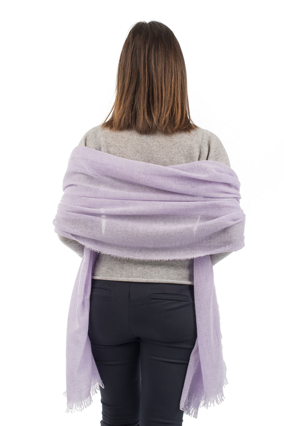 Women's 100% cashmere pashmina, colour Lilac, view 4 | Dalle Piane Cashmere