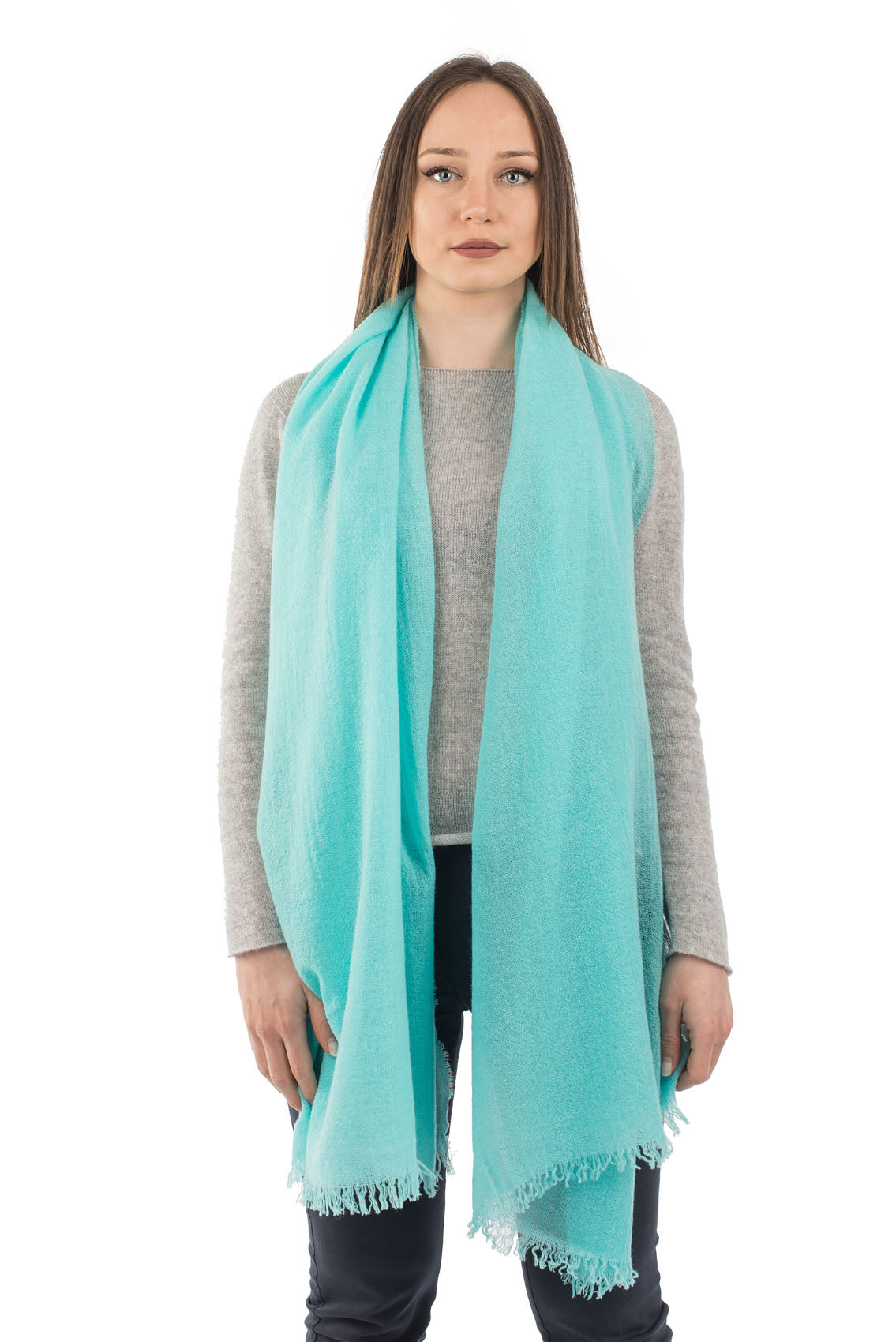 Women's 100% cashmere pashmina, colour Aquamarine | Dalle Piane Cashmere