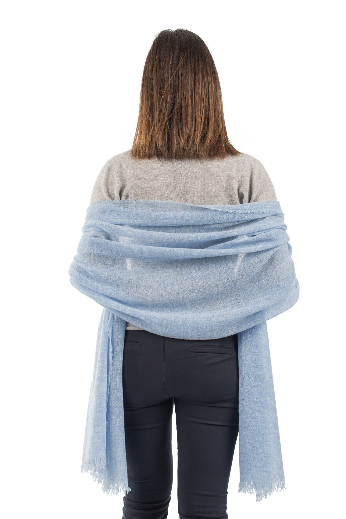 Women's 100% cashmere pashmina, colour Sky, view 4 | Dalle Piane Cashmere