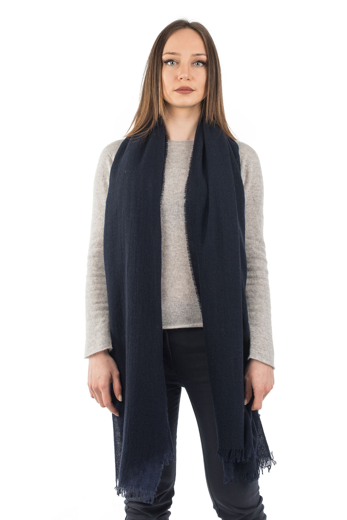 Women's 100% cashmere pashmina, colour Blue | Dalle Piane Cashmere