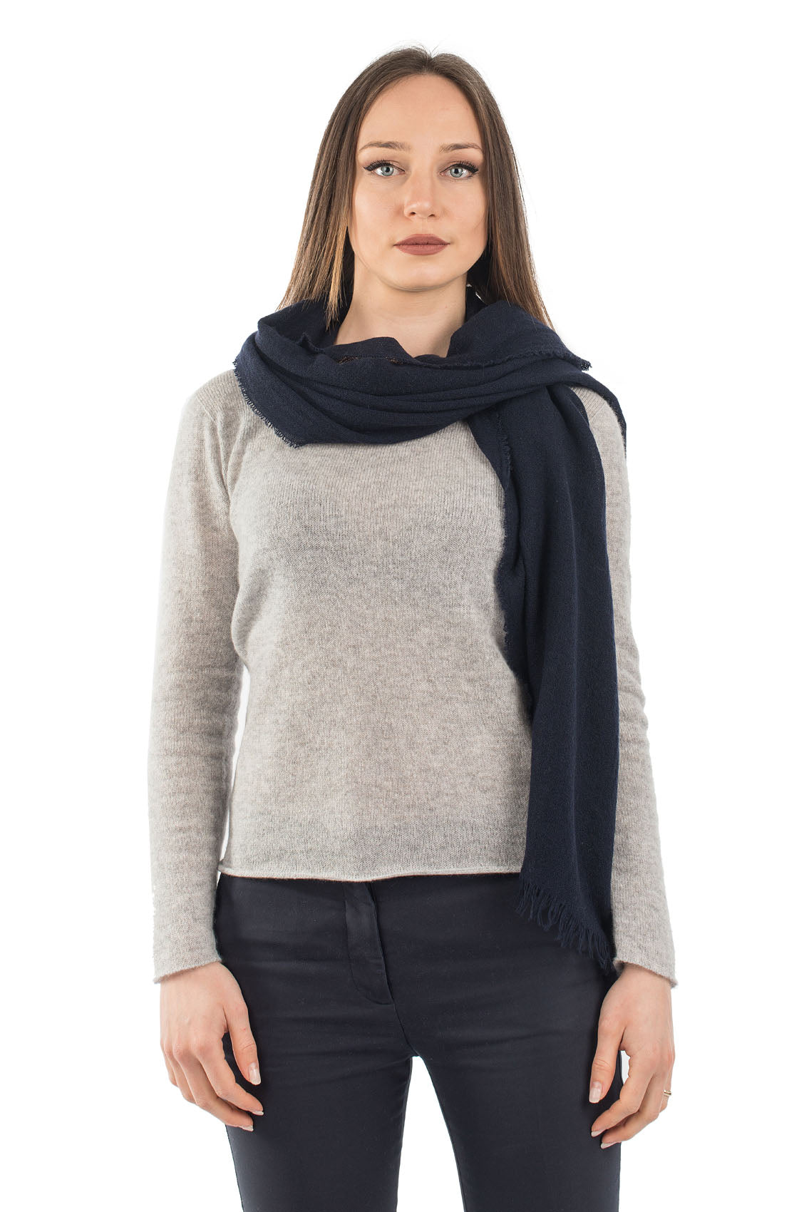 Women's 100% cashmere pashmina, colour Blue, view 2 | Dalle Piane Cashmere
